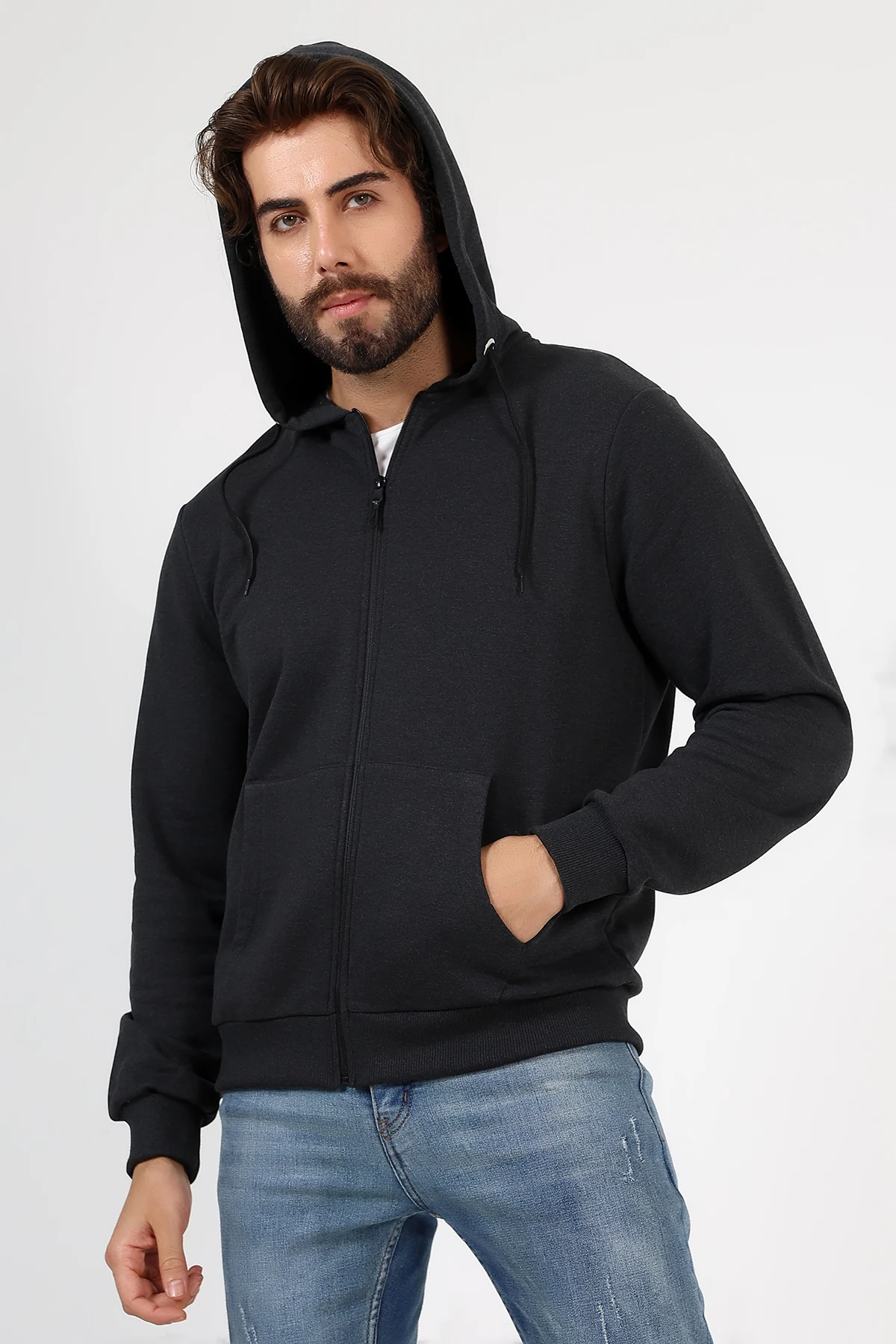 Antrasit Fermuarlı Erkek Hırka Katlanınca Çantaya Dönüşen Beduca Hırka