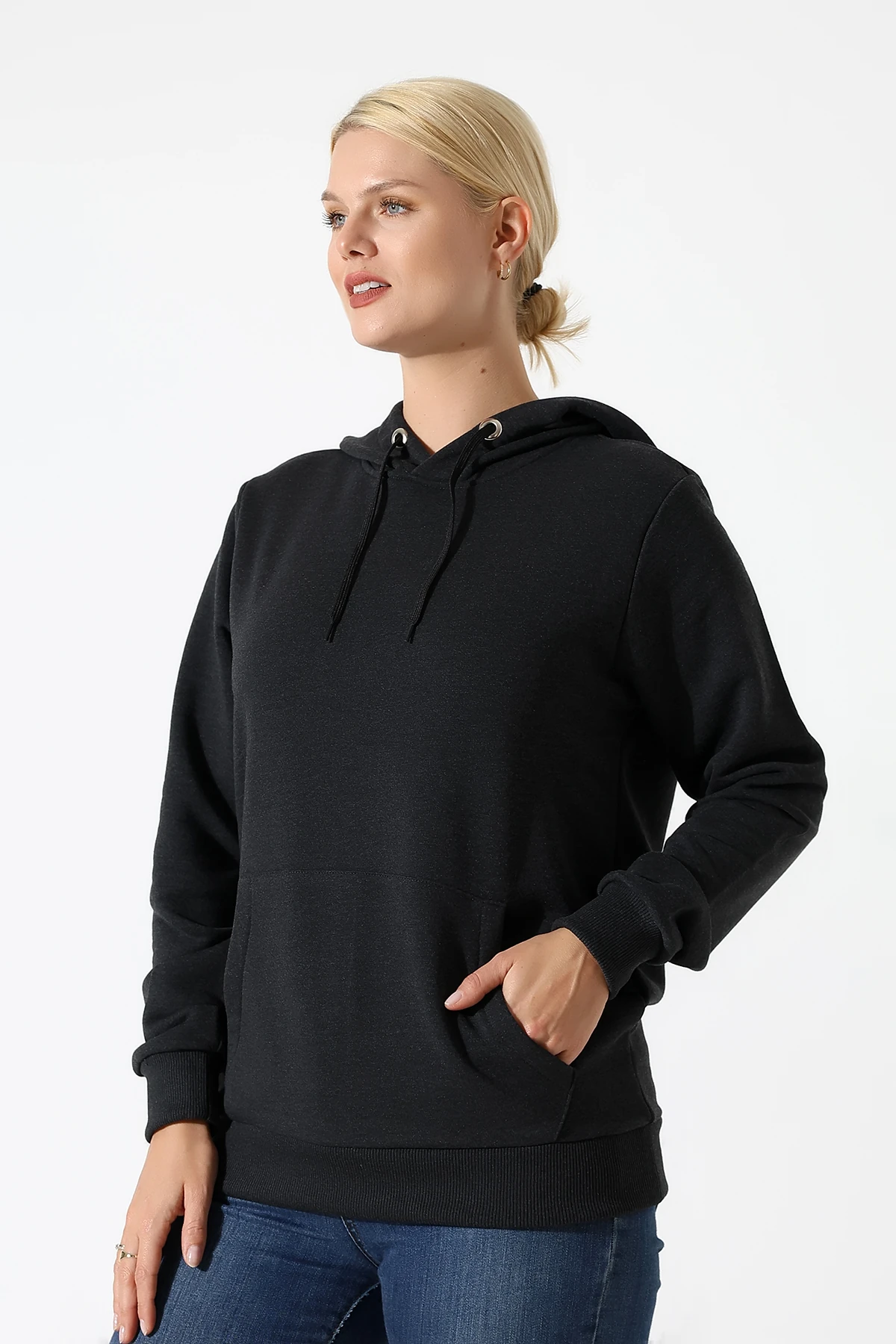 Antrasit Kapşonlu Kadın Sweat çantaya Dönüşen Sweat