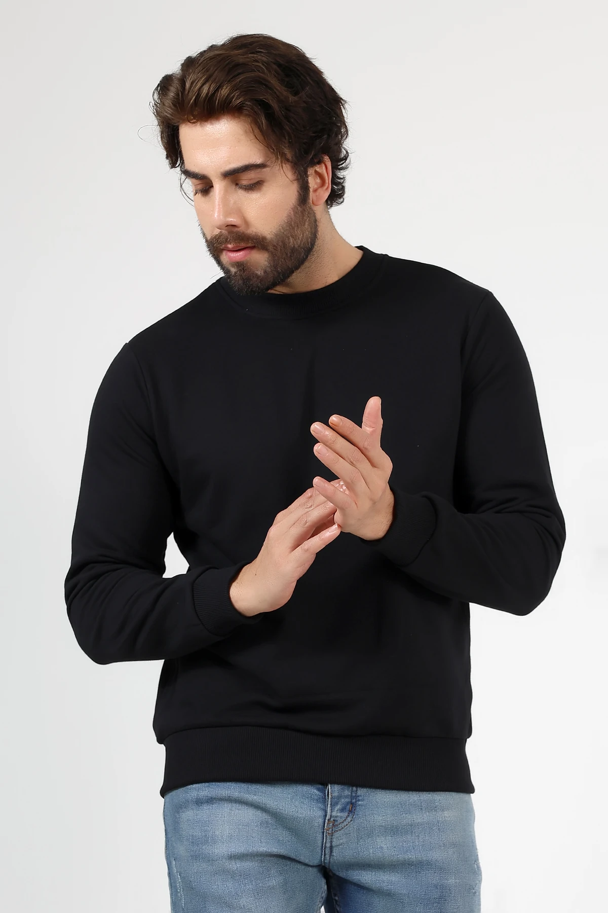 Siyah Üç İplik Basıc Erkek Sweat 