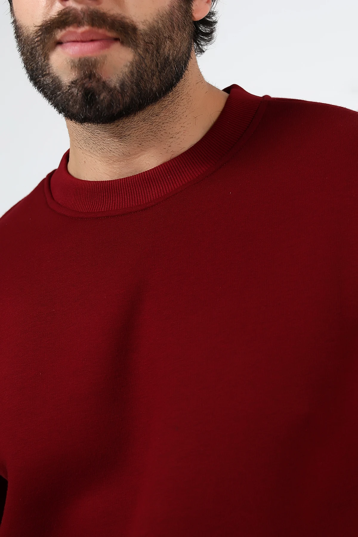 Bordo Erkek Basic Swetshirt Üç İplik Sweat