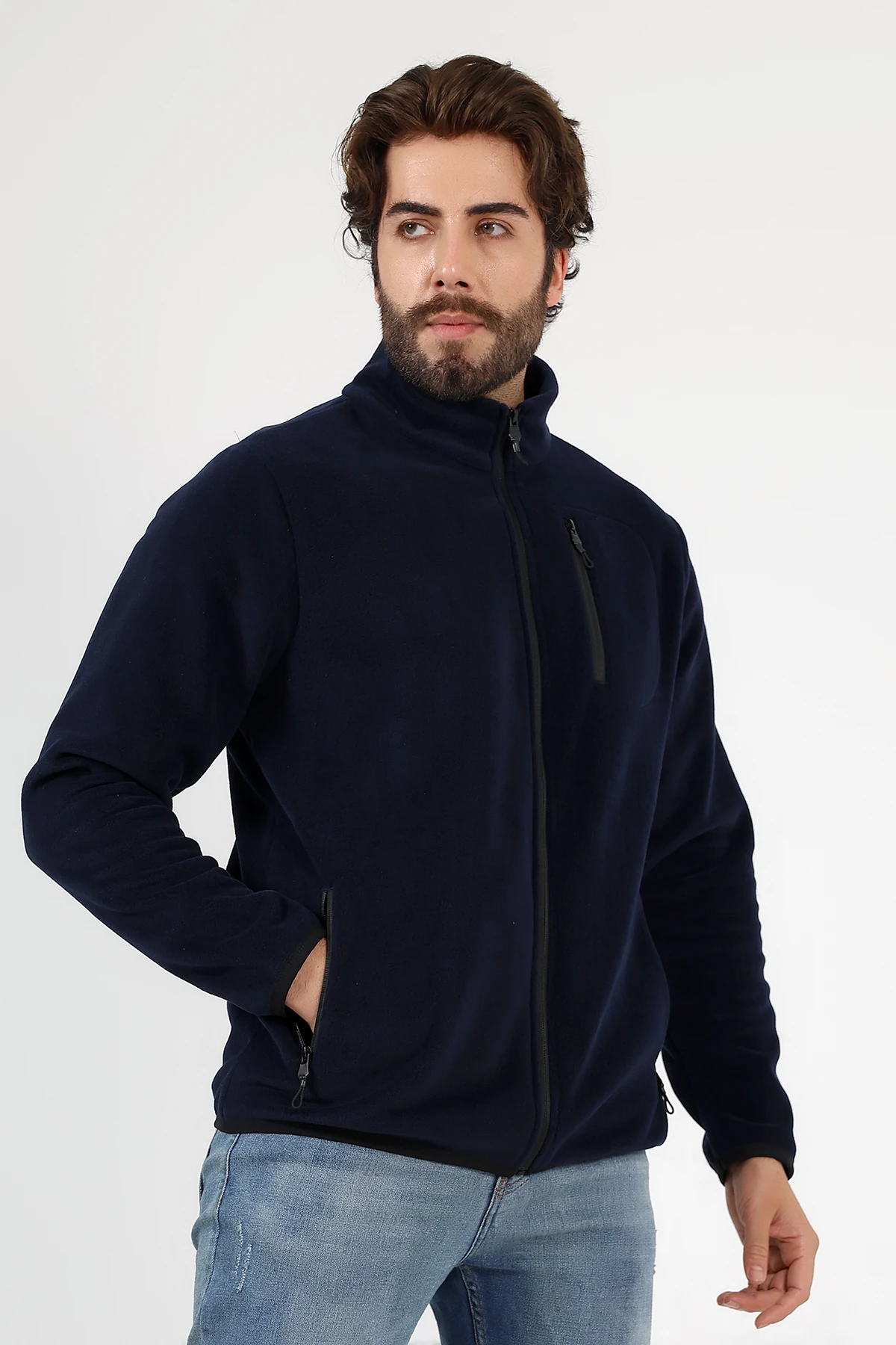 Lacivert Fermuarlı cepli Erkek Polar Hırka