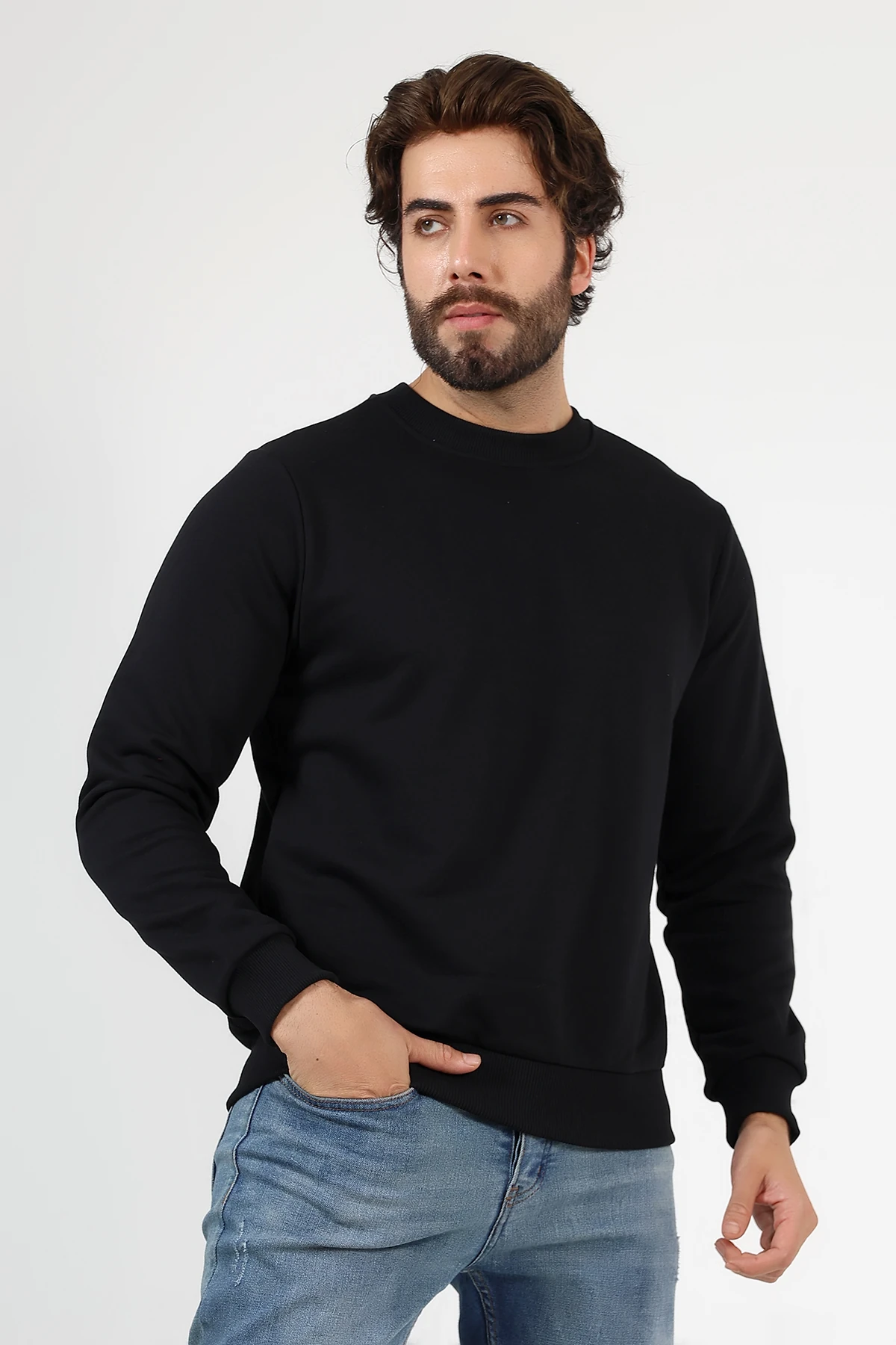 Siyah Üç İplik Basıc Erkek Sweat 
