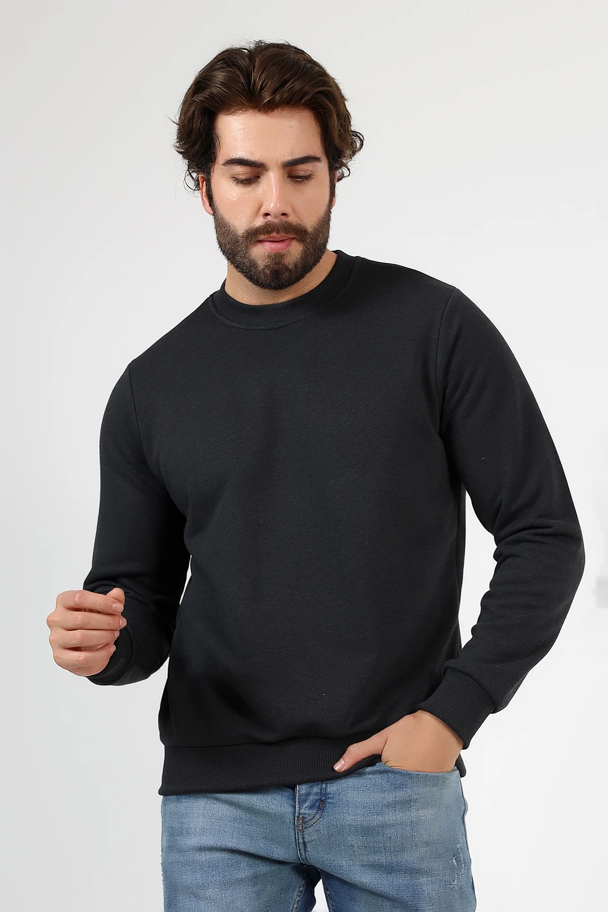 Antrasit Erkek Üç iplik Basıc Swneatshirt