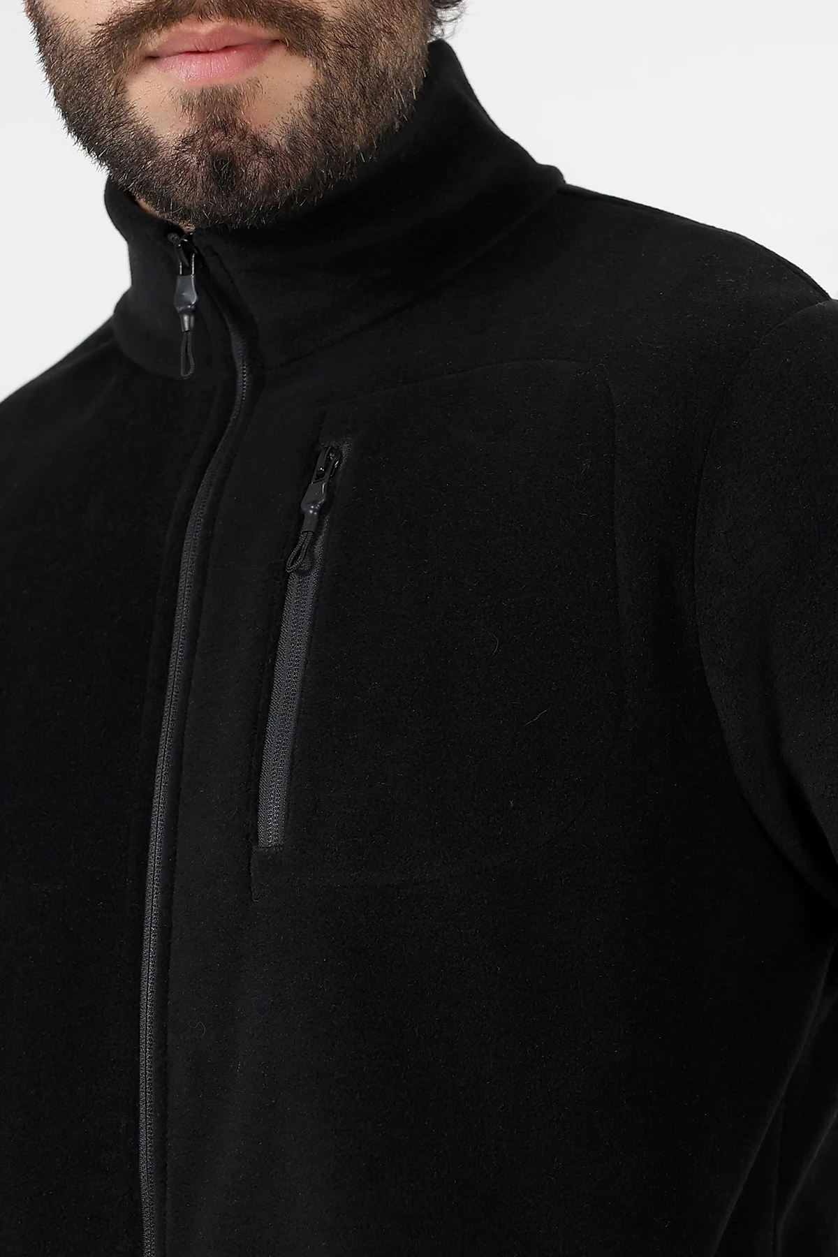 Siyah Fermuarlı Erkek Polar Hırka Anti Pilling Tüylenmez Polar