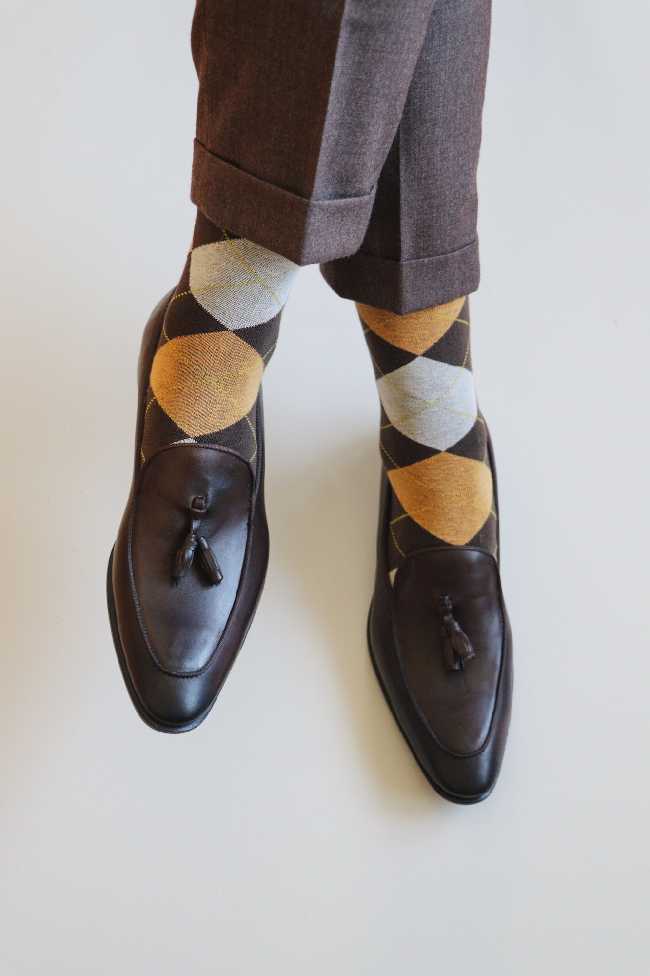 Argyle Supima Cotton Socks - Brown