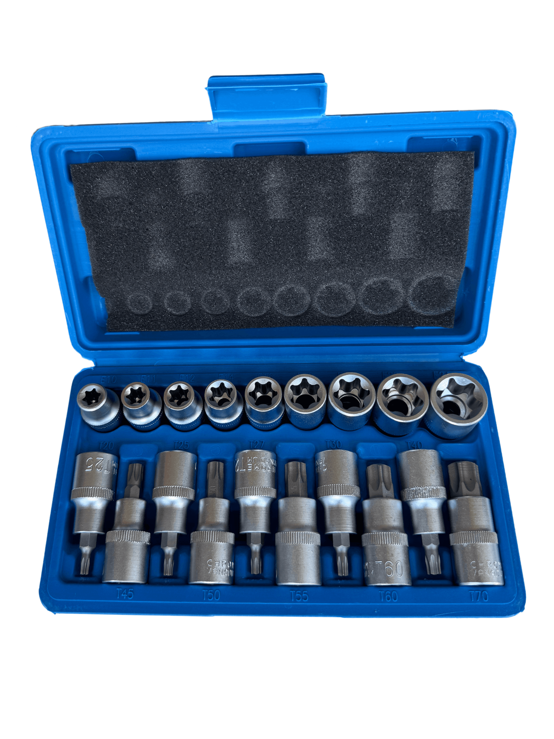 19 Parça 1/2" Lokmalı Torx Takımı Seti - Krom Vanadyum Çelik