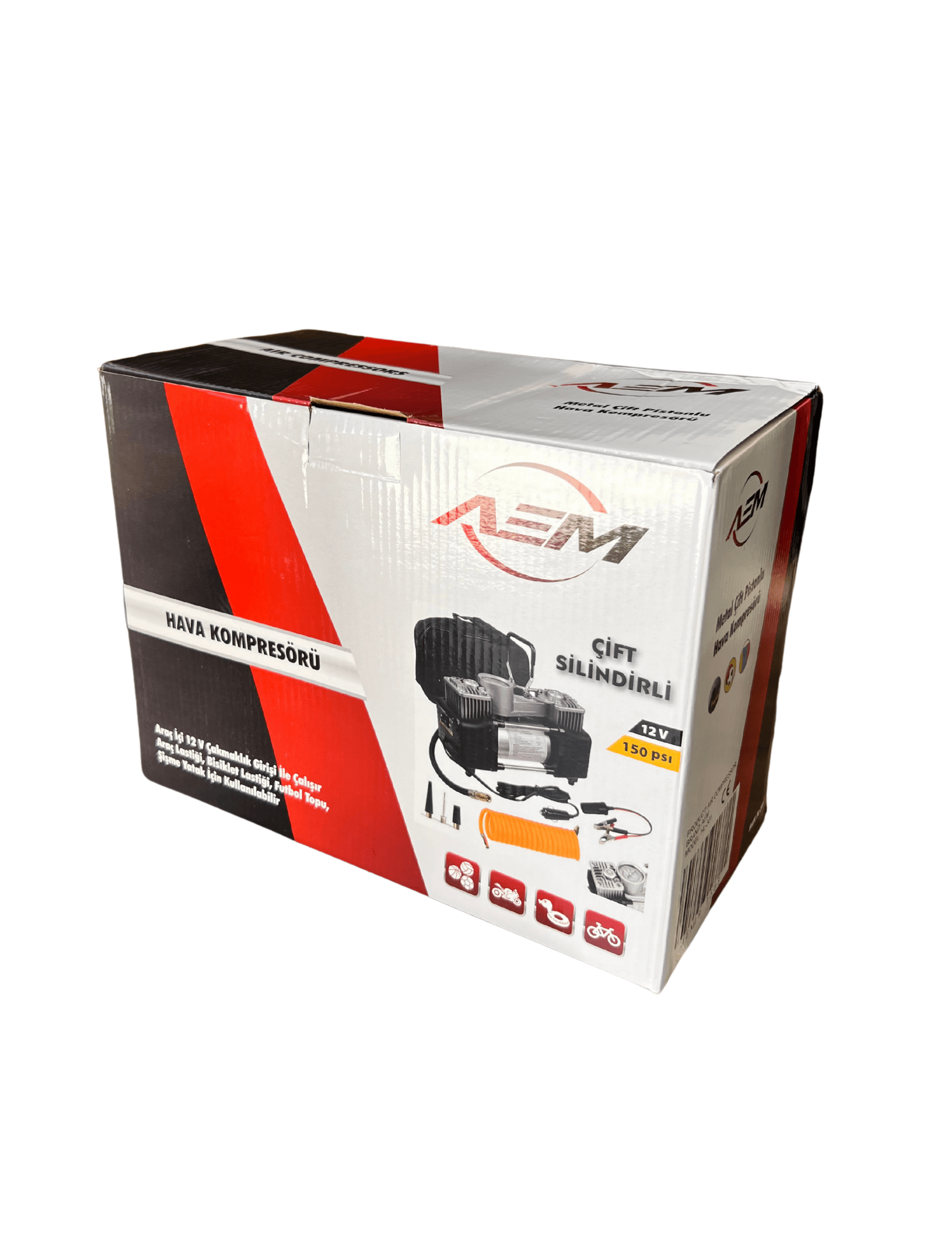 Profesyonel Çift Pistonlu 12V 150 Psi Hızlı Dolum Araç Lastik ve Bot Şişirme Kompresörü