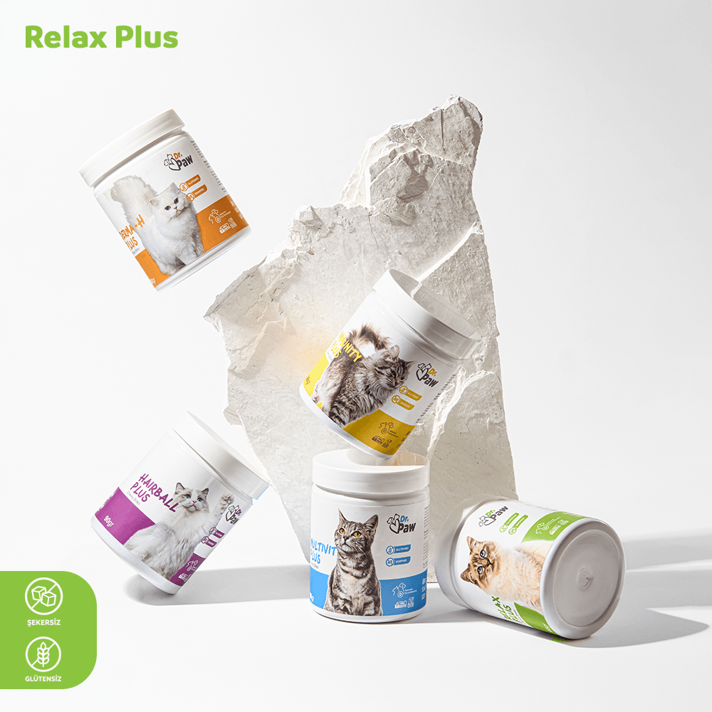 Relax Plus: Kediler İçin Glutensiz ve Şeker İlavesiz Stres Azaltıcı Çiğnenebilir Tablet (90 gr)