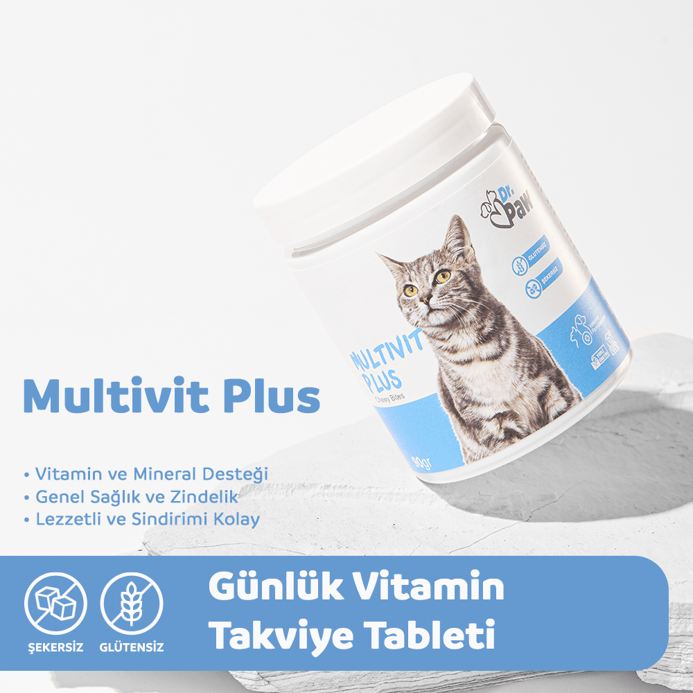 Multivit Plus: Kediler İçin Günlük Vitamin Takviyesi Çiğnenebilir Tablet (90 gr)