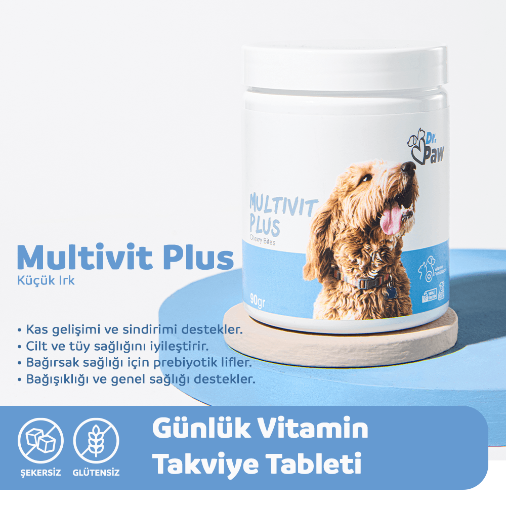 Multivit Plus: Köpekler İçin Glutensiz ve Şeker İlavesiz Günlük Vitamin Takviyesi Çiğnenebilir Tablet (Küçük Irk )