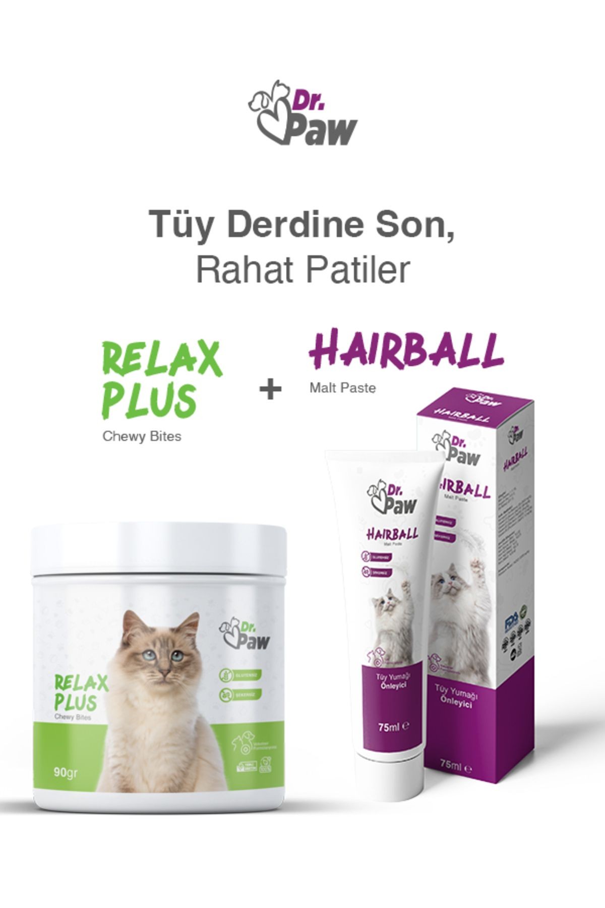 Hairball Malt Paste + Relax Plus: Tüy Derdine Son, Rahat Patiler