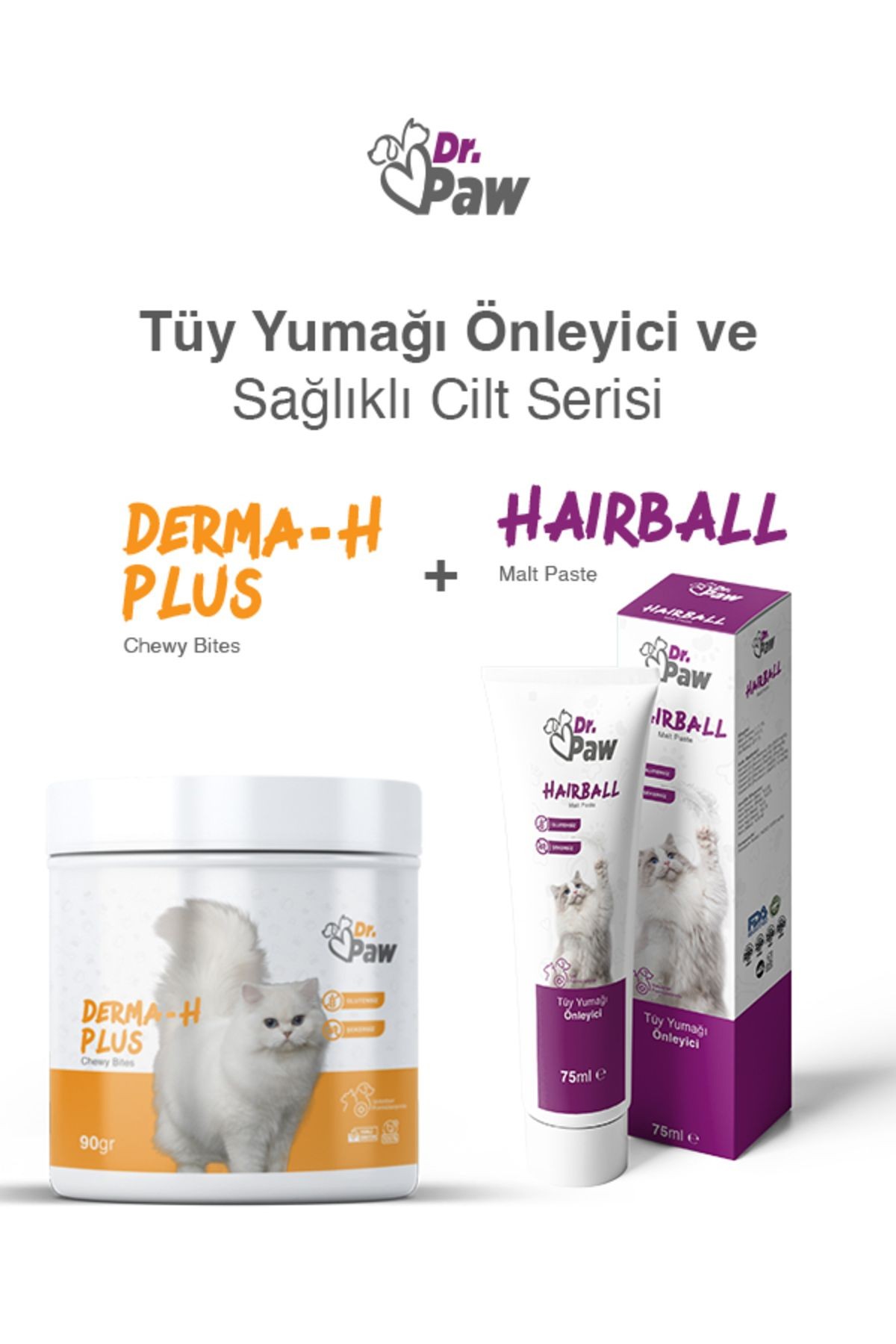 Hairball Malt Paste + Derma H Plus: Tüy Yumağı Önleyici ve Sağlıklı Cilt Serisi
