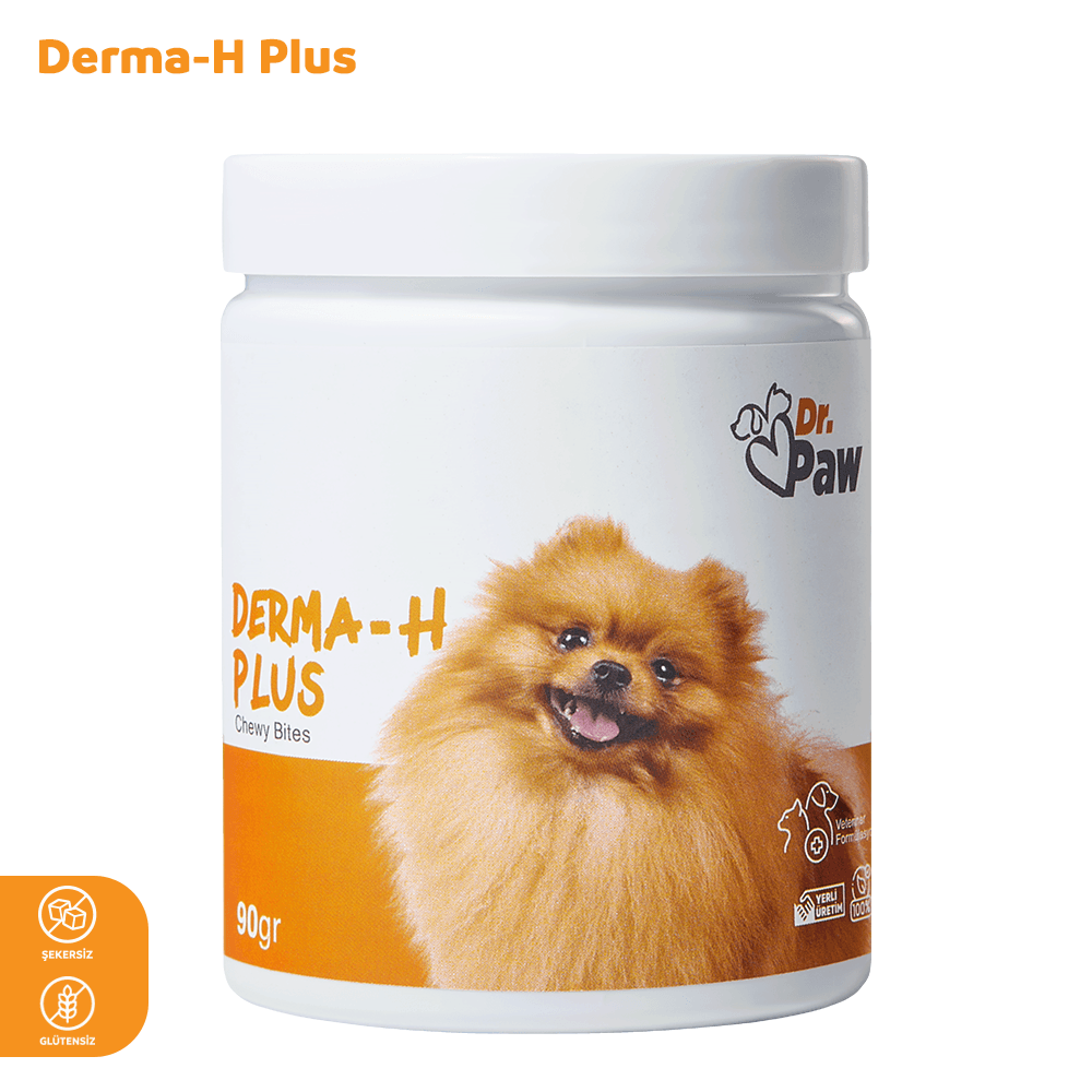 Derma H Plus: Köpekler İçin Glutensiz ve Şeker İlavesiz Tüy ve Cilt Sağlığı Destekleyici Çiğnenebilir Tablet (Küçük Irk)