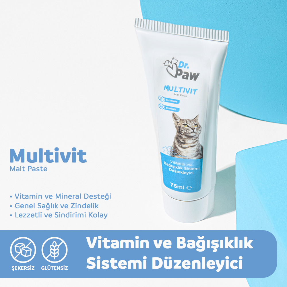 Multivit Malt Paste: Kediler İçin Glutensiz ve Şeker İlavesiz Günlük Vitamin Takviyesi (100 gr)