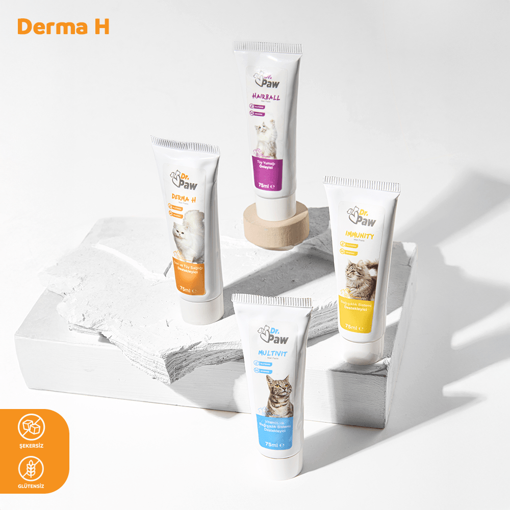 Derma H Malt Paste: Kediler İçin Glutensiz ve Şekersiz Tüy ve Cilt Sağlığı Destekleyici (100 gr)