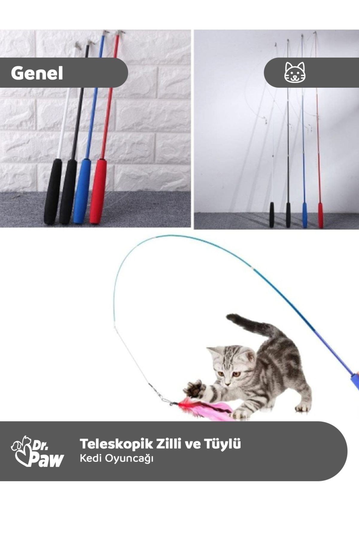 Teleskopik Zilli ve Tüylü Kedi Oyuncağı – Eğlenceli ve Hareketli Oyun Deneyimi!