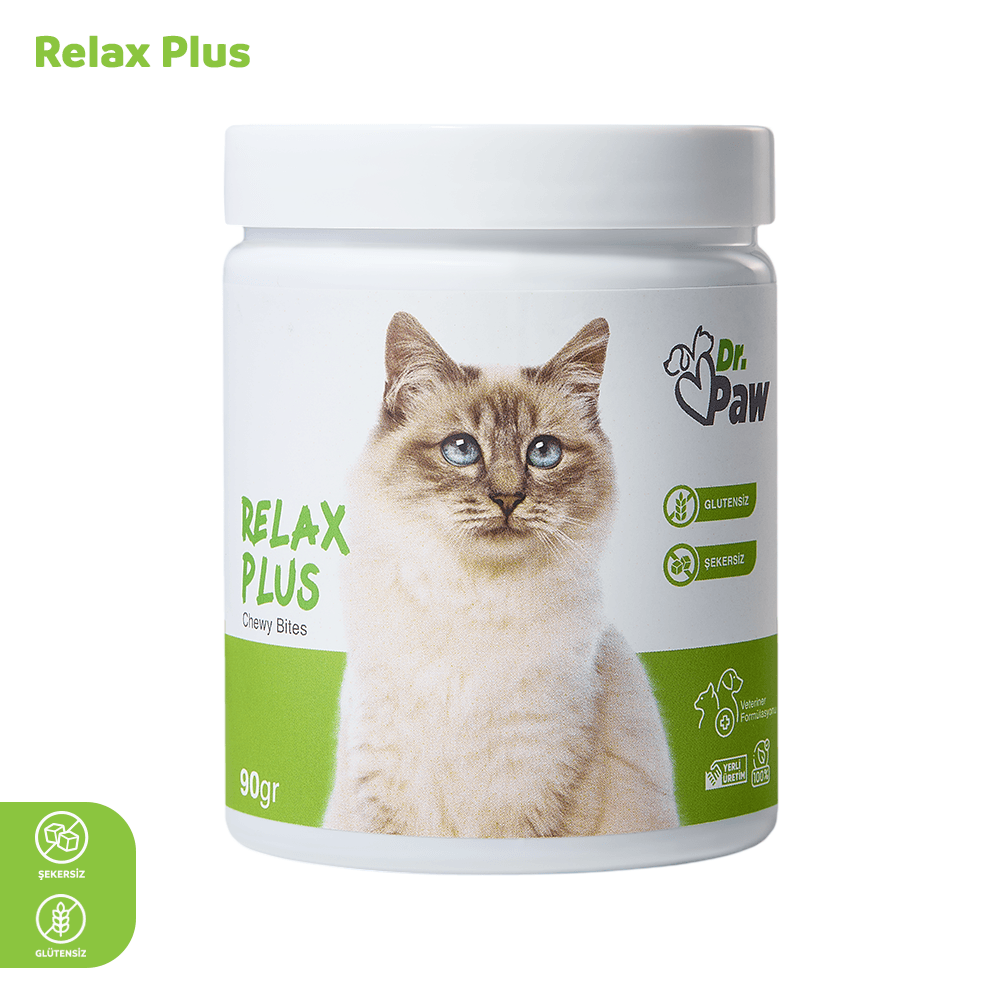 Relax Plus: Kediler İçin Glutensiz ve Şeker İlavesiz Stres Azaltıcı Çiğnenebilir Tablet (90 gr)