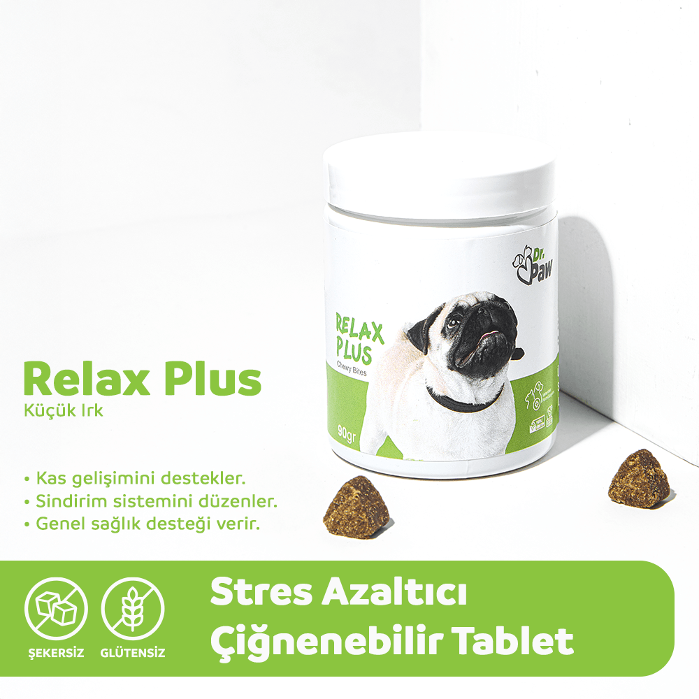 Relax Plus: Köpekler İçin Glutensiz ve Şeker İlavesiz Stres Azaltıcı Çiğnenebilir Tablet (Küçük Irk)