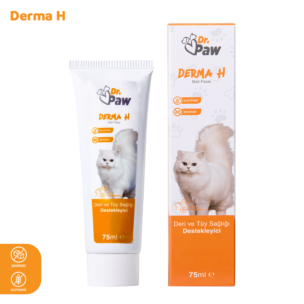 Derma H Malt Paste: Kediler İçin Glutensiz ve Şekersiz Tüy ve Cilt Sağlığı Destekleyici (100 gr)