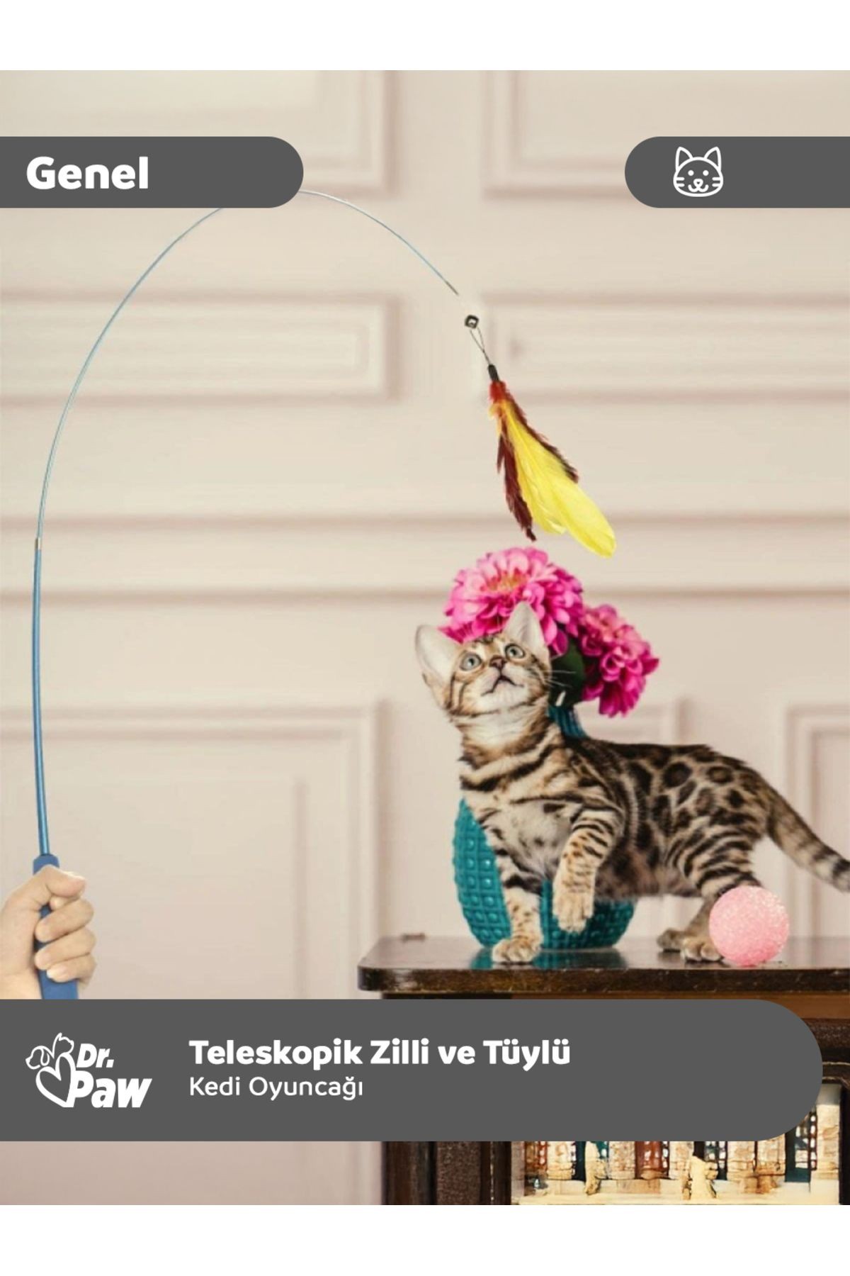 Teleskopik Zilli ve Tüylü Kedi Oyuncağı – Eğlenceli ve Hareketli Oyun Deneyimi!