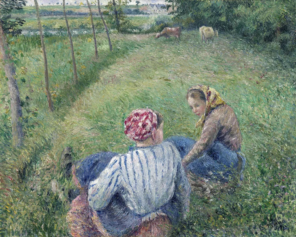 Pontoise Yakınlarındaki Tarlalarda Dinlenen Genç Köylü Kızları - Camille Pissarro Poster