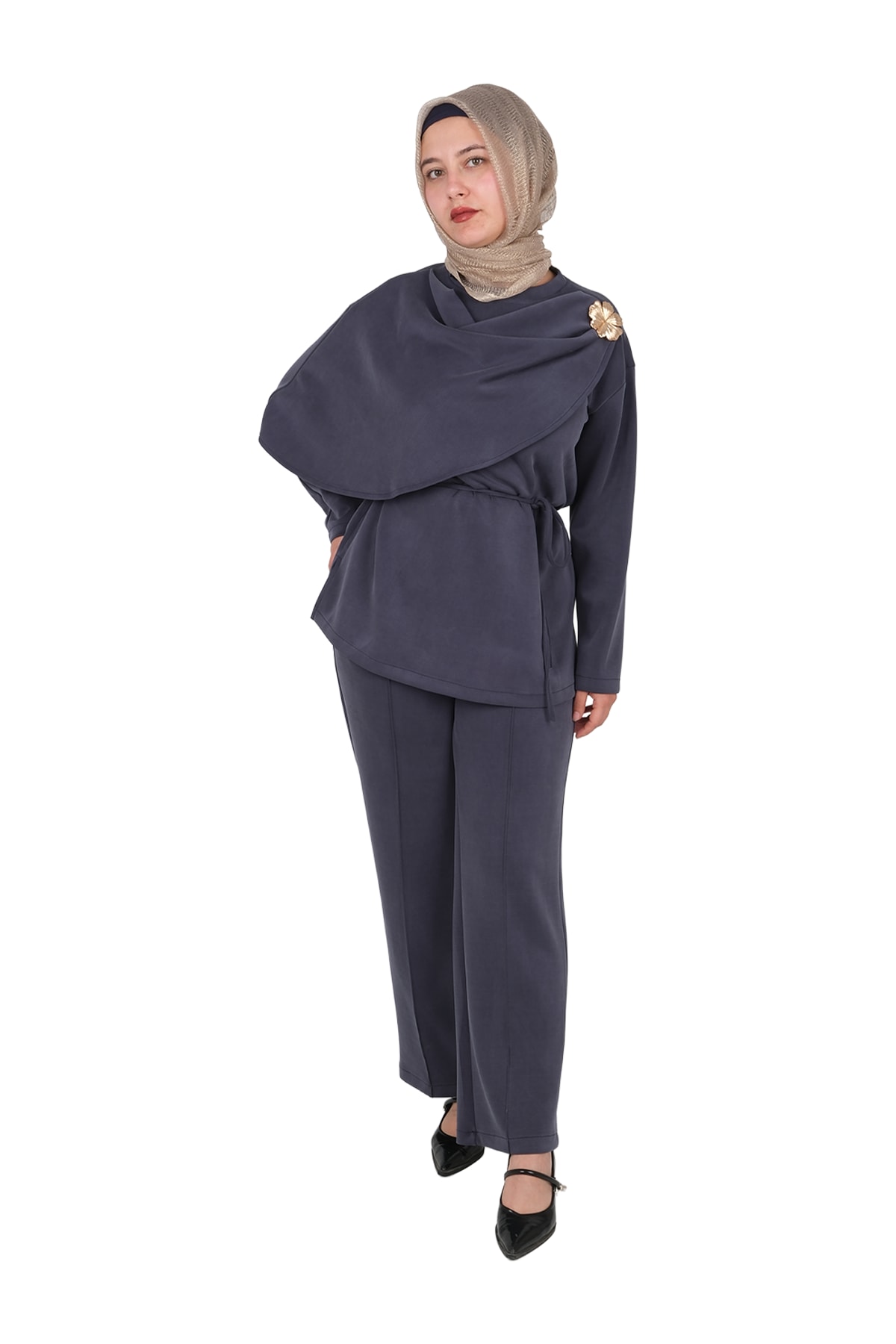 Şal Yaka Broş Detaylı Oysho Kumaş İkili Takım