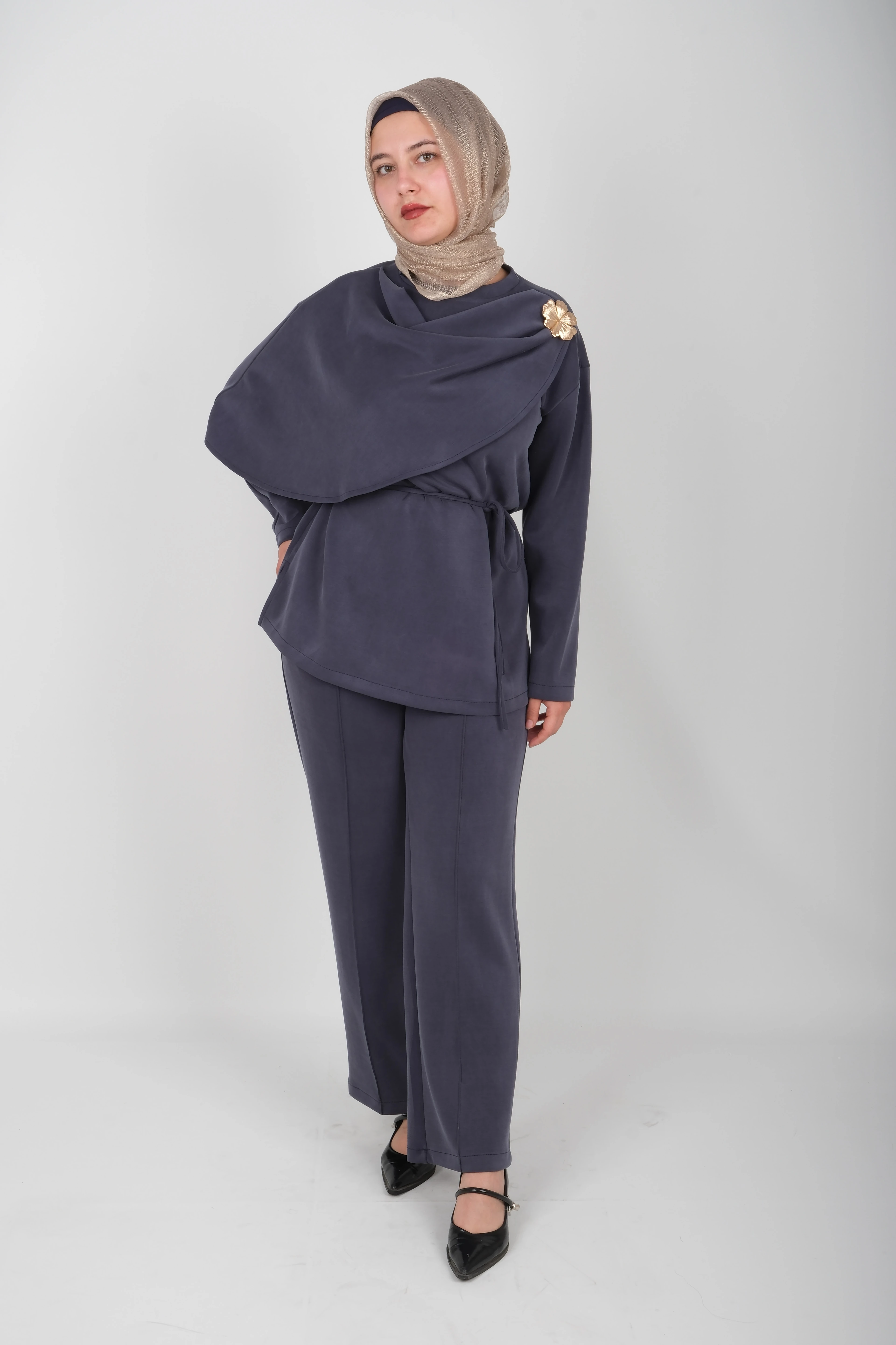 Şal Yaka Broş Detaylı Oysho Kumaş İkili Takım