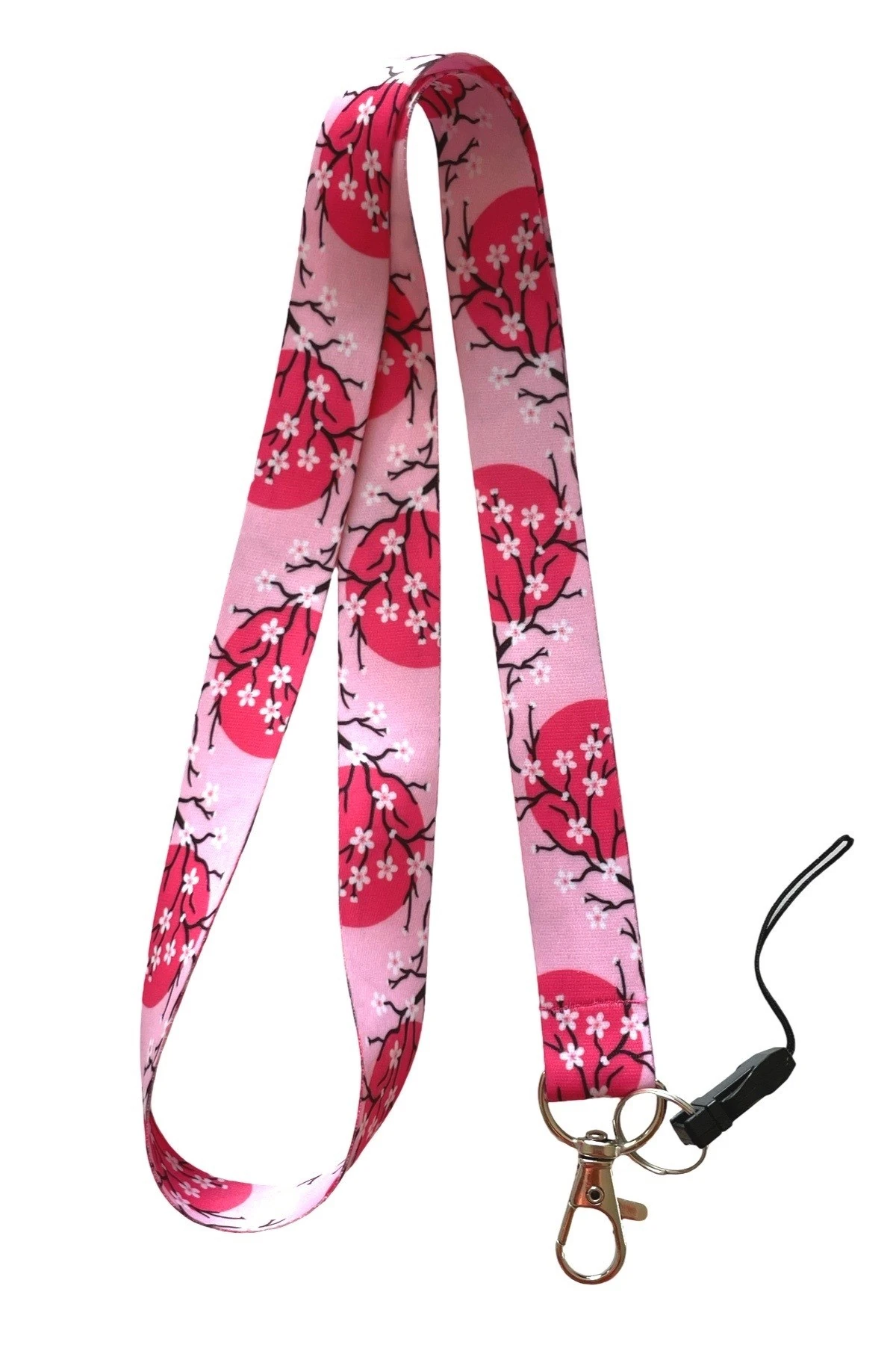 Pembe Kiraz Çiçeği Desenli 3 lü Set Boyun İpi Yoyo Yaka Kartı