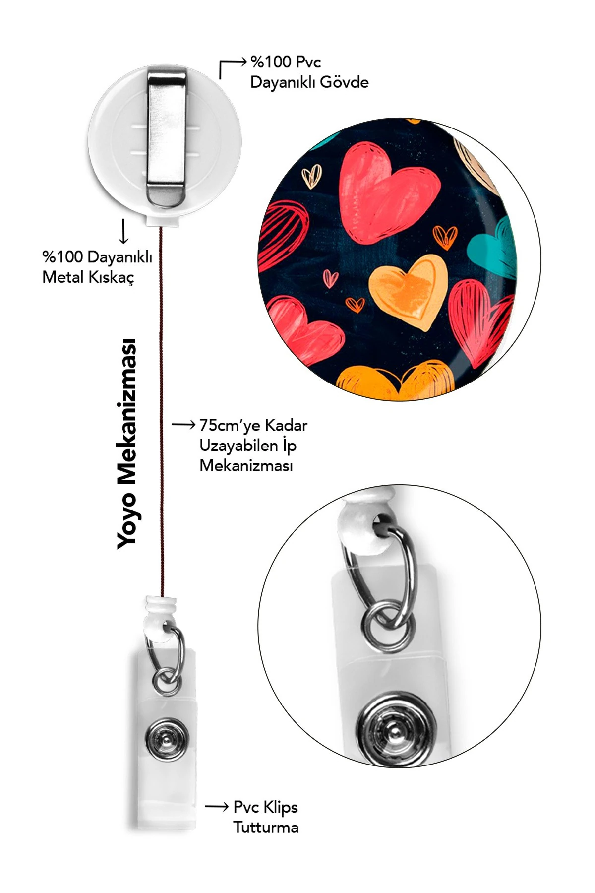 Siyah Kalpli Damla Yoyo Yaka Kartı Yoyo Kartlık