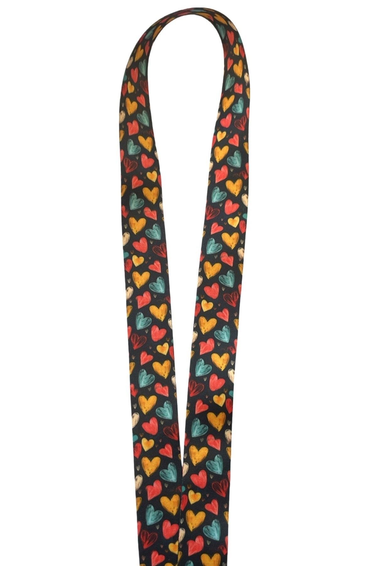 Renkli Kalpli Desenli Lanyard Boyun İpi - Anahtarlık & Yaka Kartı Askısı