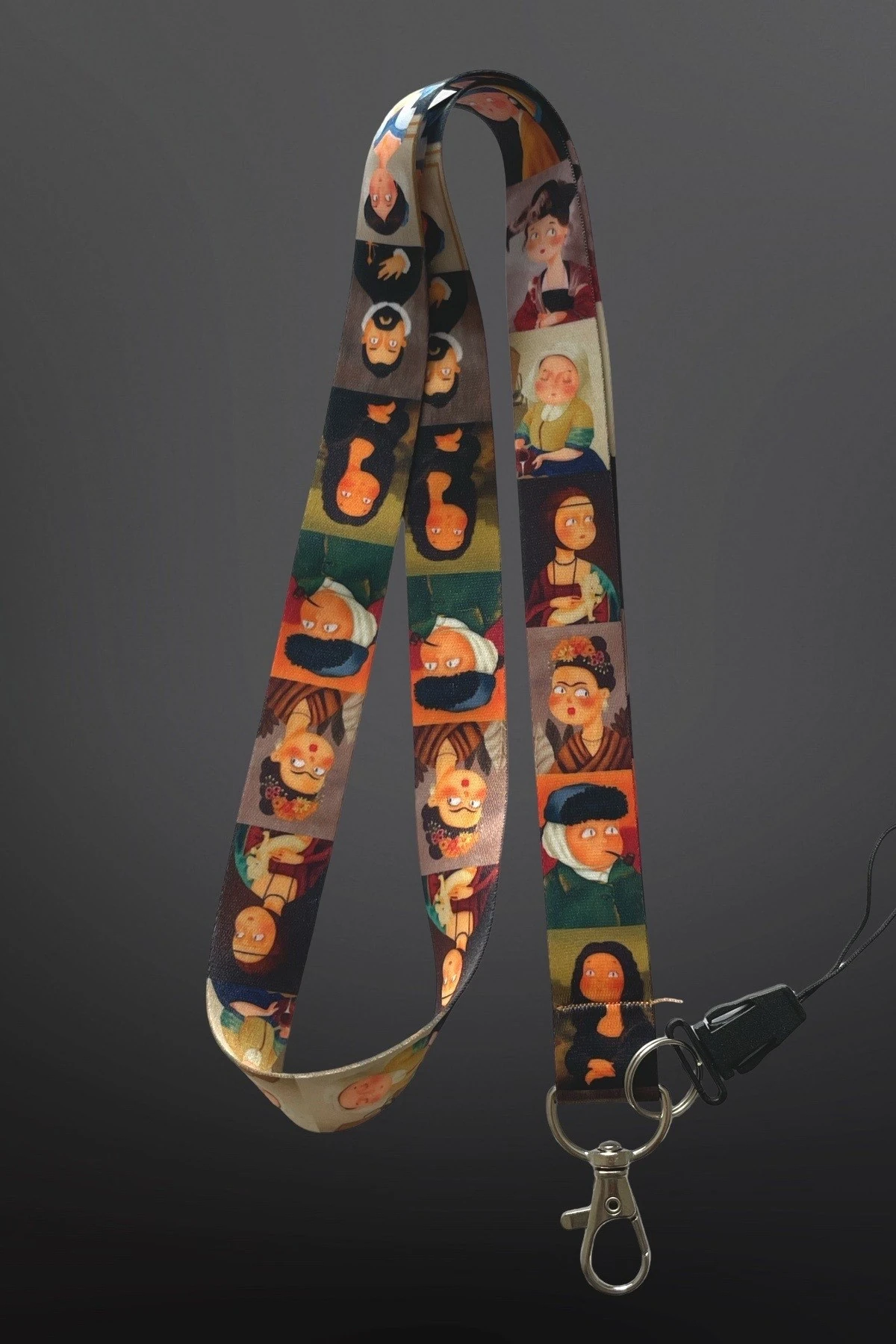 Tablo Sanat Desenli Boyun İpi – Yumuşak Kumaş | Telefon Askısı + Yaka Kartlığı Askısı