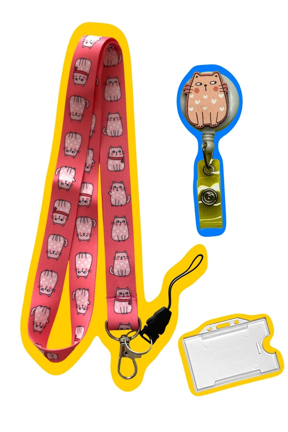 Kalpli Kedi 3 Lü Set Boyun ipi Yoyo Yaka Kartı