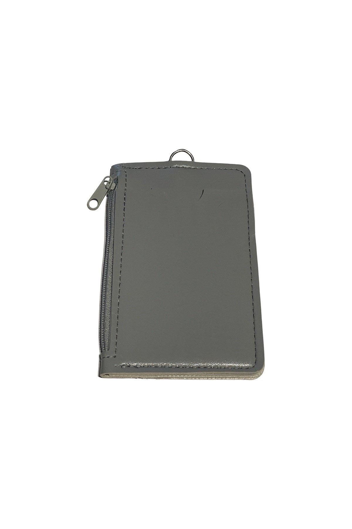 Leather Dikey Gri Kart Kılıfı Yaka Kartı Koruyucu Fermuarlı