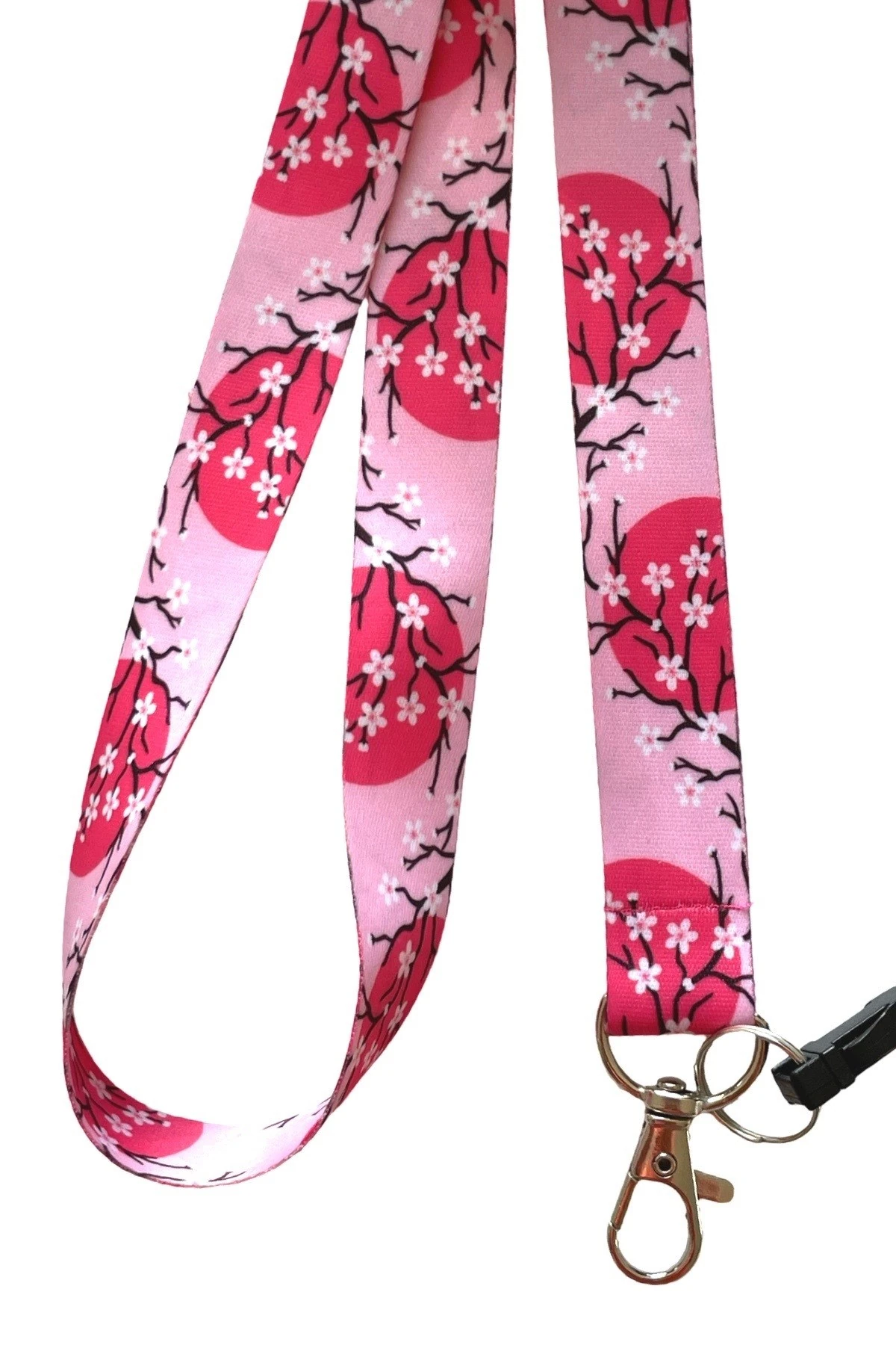 Pembe Kiraz Çiçeği Desenli 3 lü Set Boyun İpi Yoyo Yaka Kartı