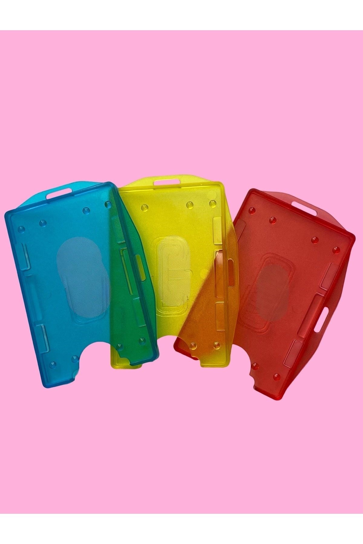 3'lü Renkli Kart Koruyucu ID Badge Holder Seti – Sert Plastik Kimlik Kartlığı