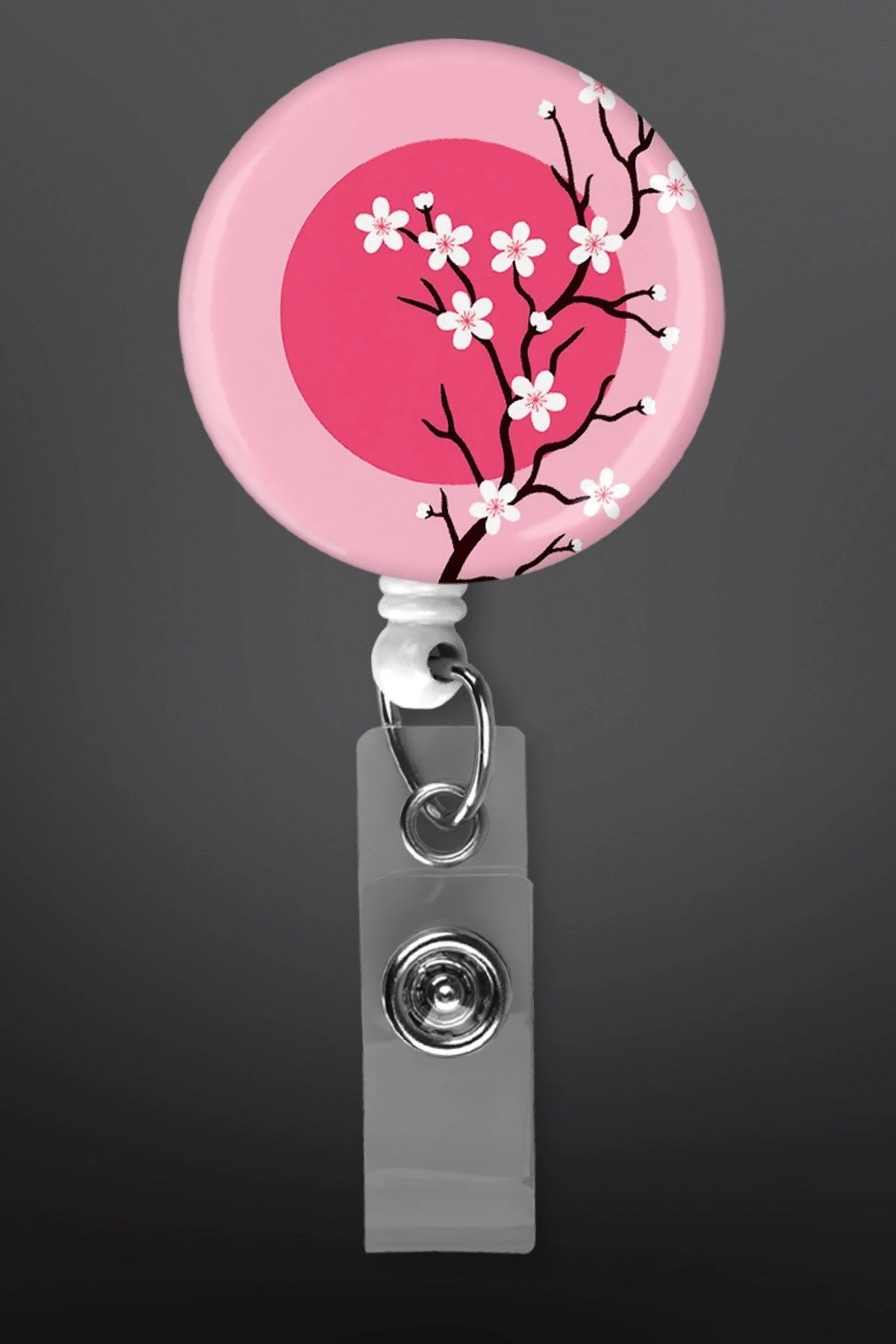 Pembe Kiraz Çiçeği Desenli 3 lü Set Boyun İpi Yoyo Yaka Kartı