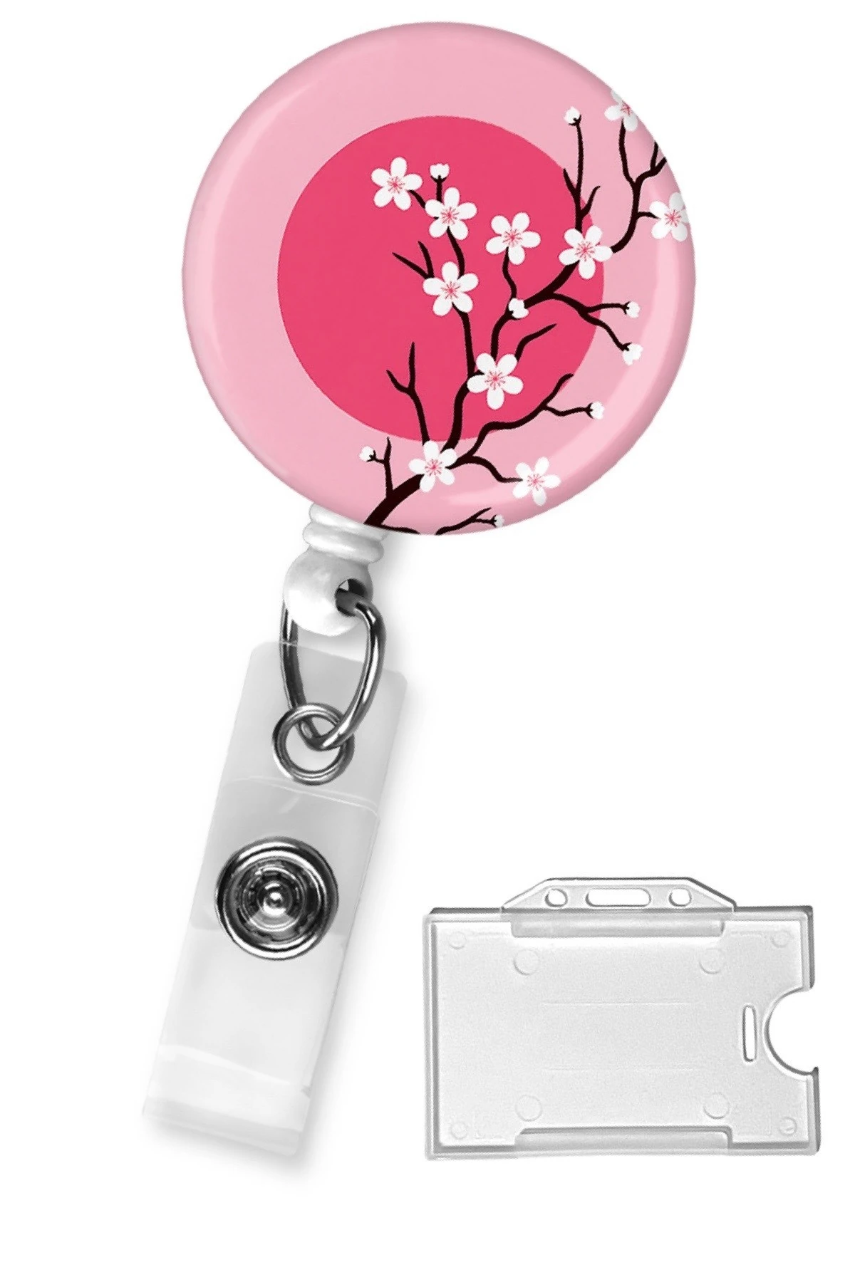 Pembe Kiraz Çiçeği Desenli 3 lü Set Boyun İpi Yoyo Yaka Kartı