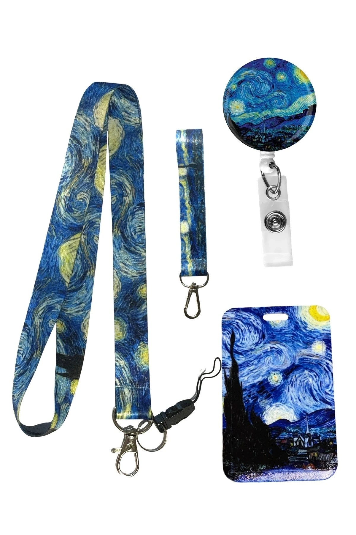 Yıldızlı Gece Desenli Boyun İpi Seti Baskılı Kartlık Anahtarlık – Yaka Kartı Askılığı