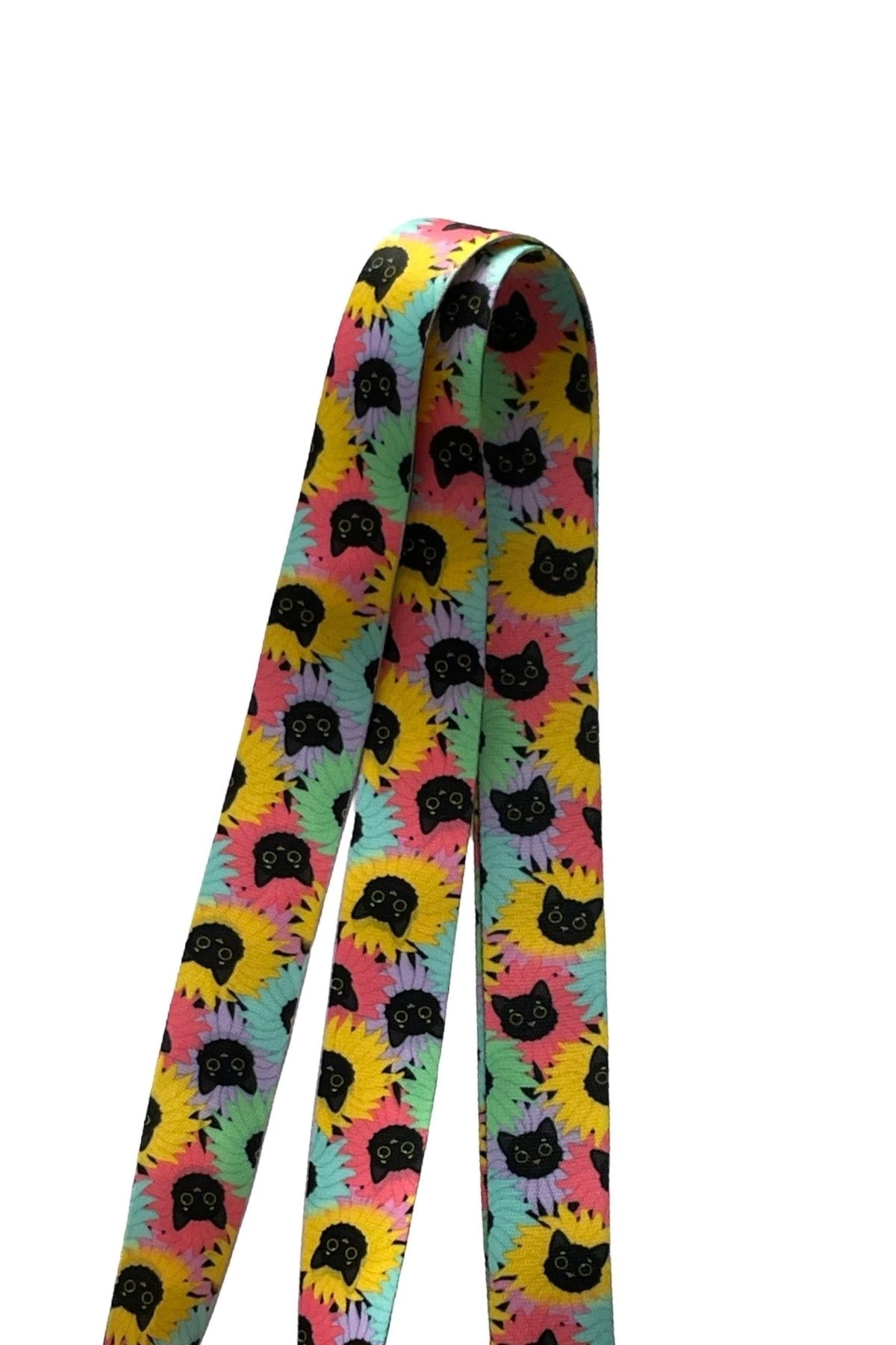Çiçekli Renkli Kedi Desenli Boyun İpi Lanyard Kartlık & Anahtarlık Askısı Telefon Askılı