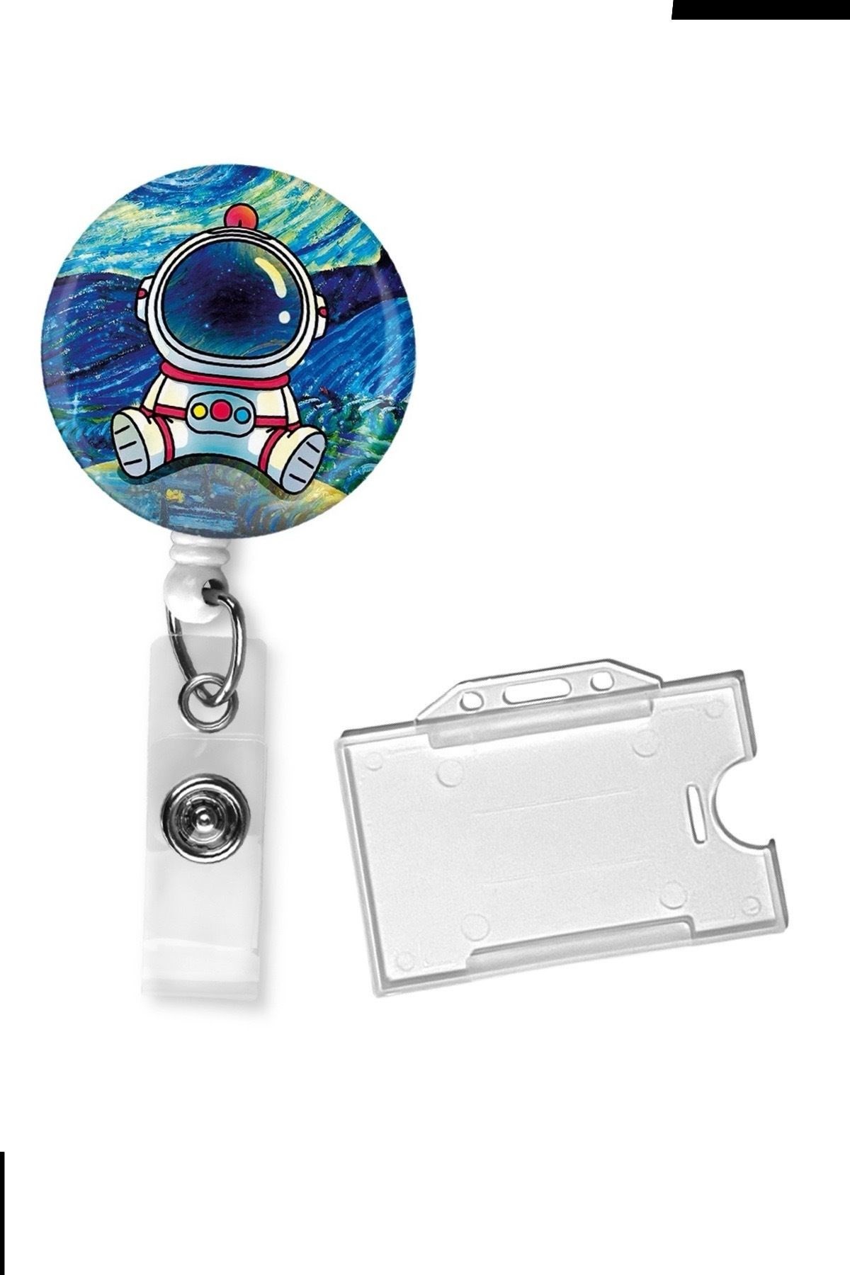 Sanat Temalı Astronot Yoyo Yaka Kartlığı | Yıldızlı Gece Desenli Sevimli Kartlık