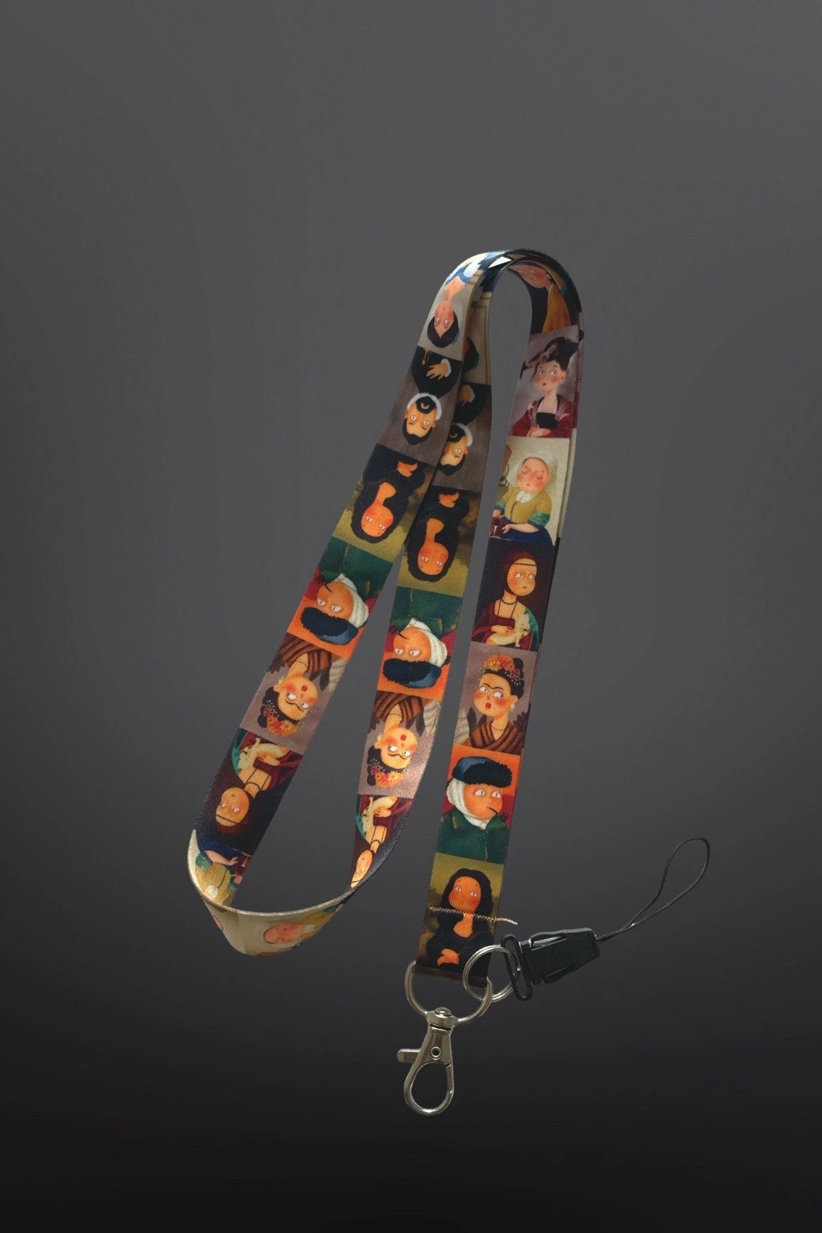 Tablo Sanat Desenli Boyun İpi – Yumuşak Kumaş | Telefon Askısı + Yaka Kartlığı Askısı