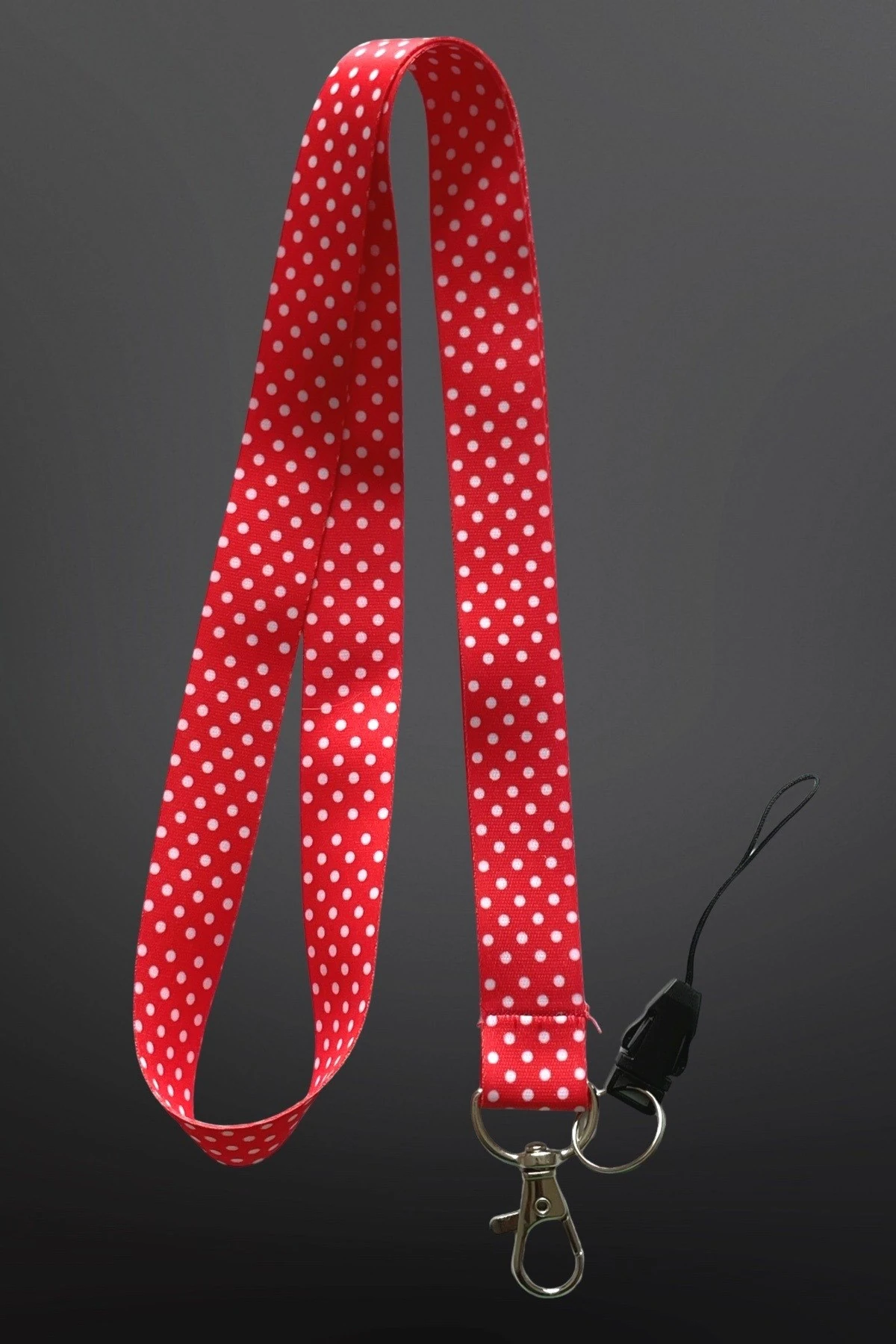 Kırmızı Puantiyeli Boyun Askı ipi Telefon Askısı