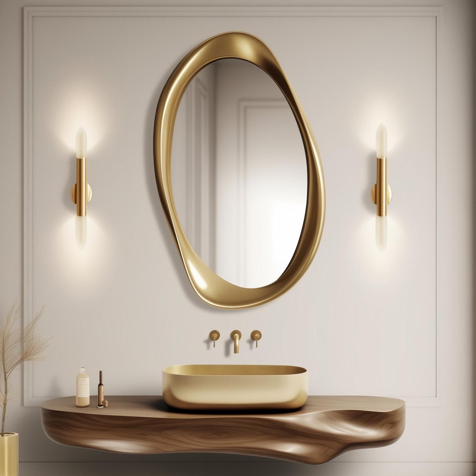 Asymmetrical Luxury Mirror, Elegant Mirror, Decorative Sink Mirror, Gold Framed Mirror, Bathroom Mirror, Home Decor Mirror, Irregular Mirror