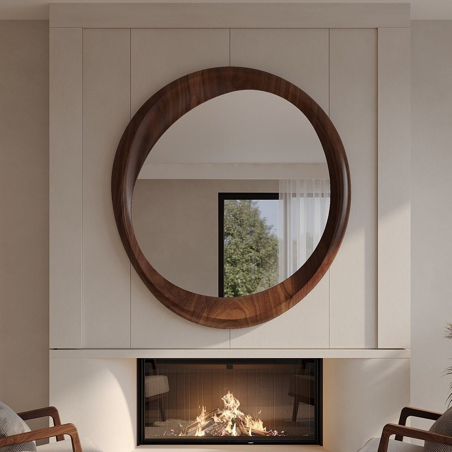 Asymmetric Mirror, Irregular Mirror, Mid Century Mirror, Wood Mirror, Wall Mirror, Walnut Mirror, Wood Frame Mirror, Spiegel Holz