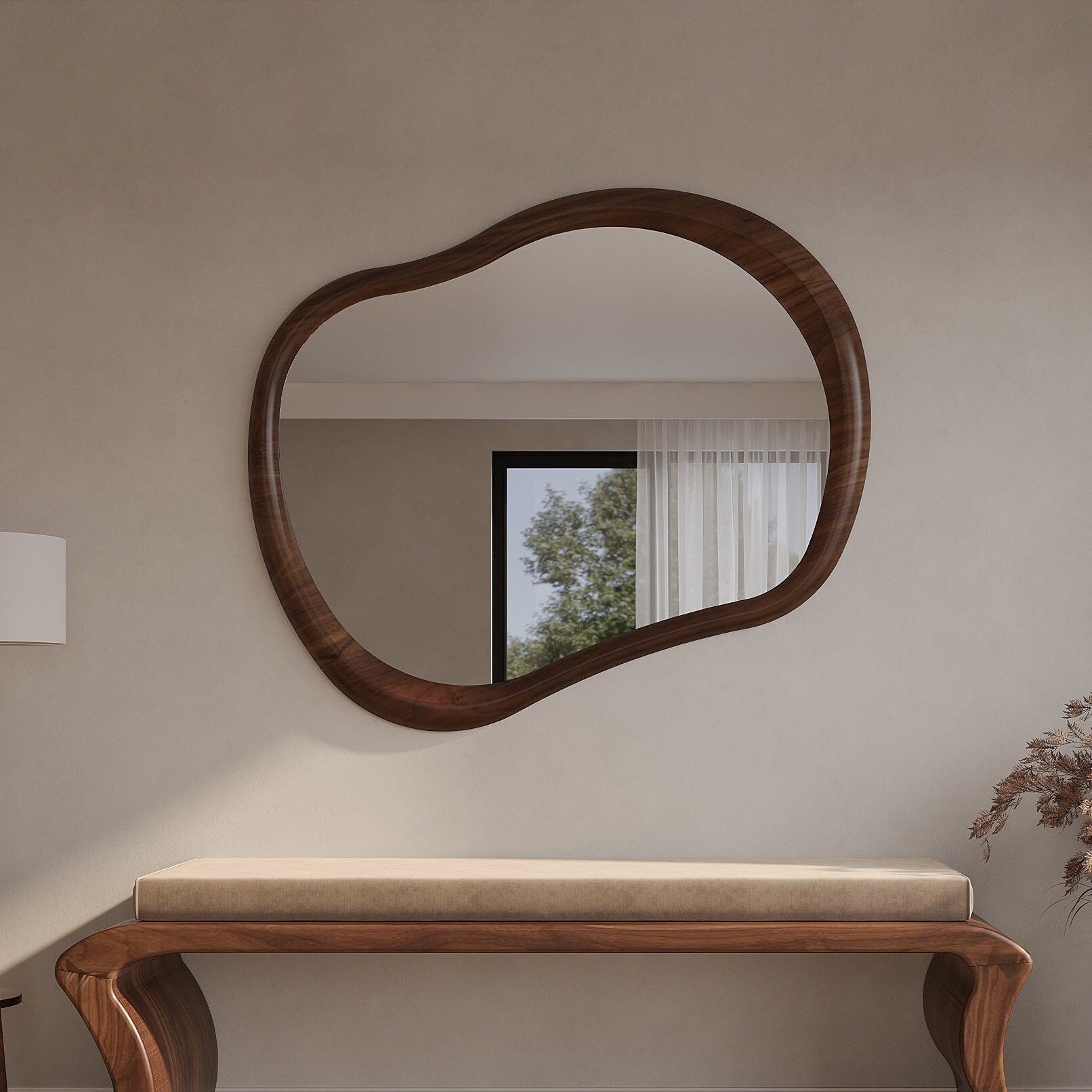 Mirror Wall Decor, Wooden Mirror Frame, Mid Century Mirror, Abstract Mirror, Asymmetric Wall Mirror, Walnut Mirror, Wood Mirror