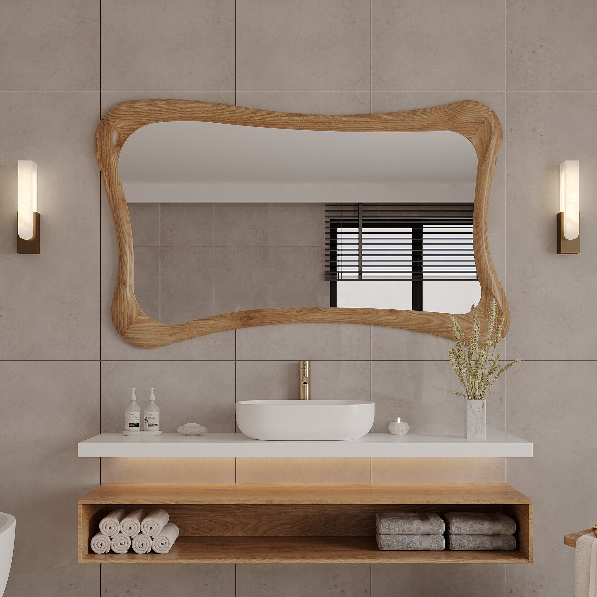 Asymmetric Mirror, Mirror For Wall Decor, Irregular Mirror, Decorative Wall Mirror, Wall Mirror For Living Room, Oak Mirror, Wood Mirror