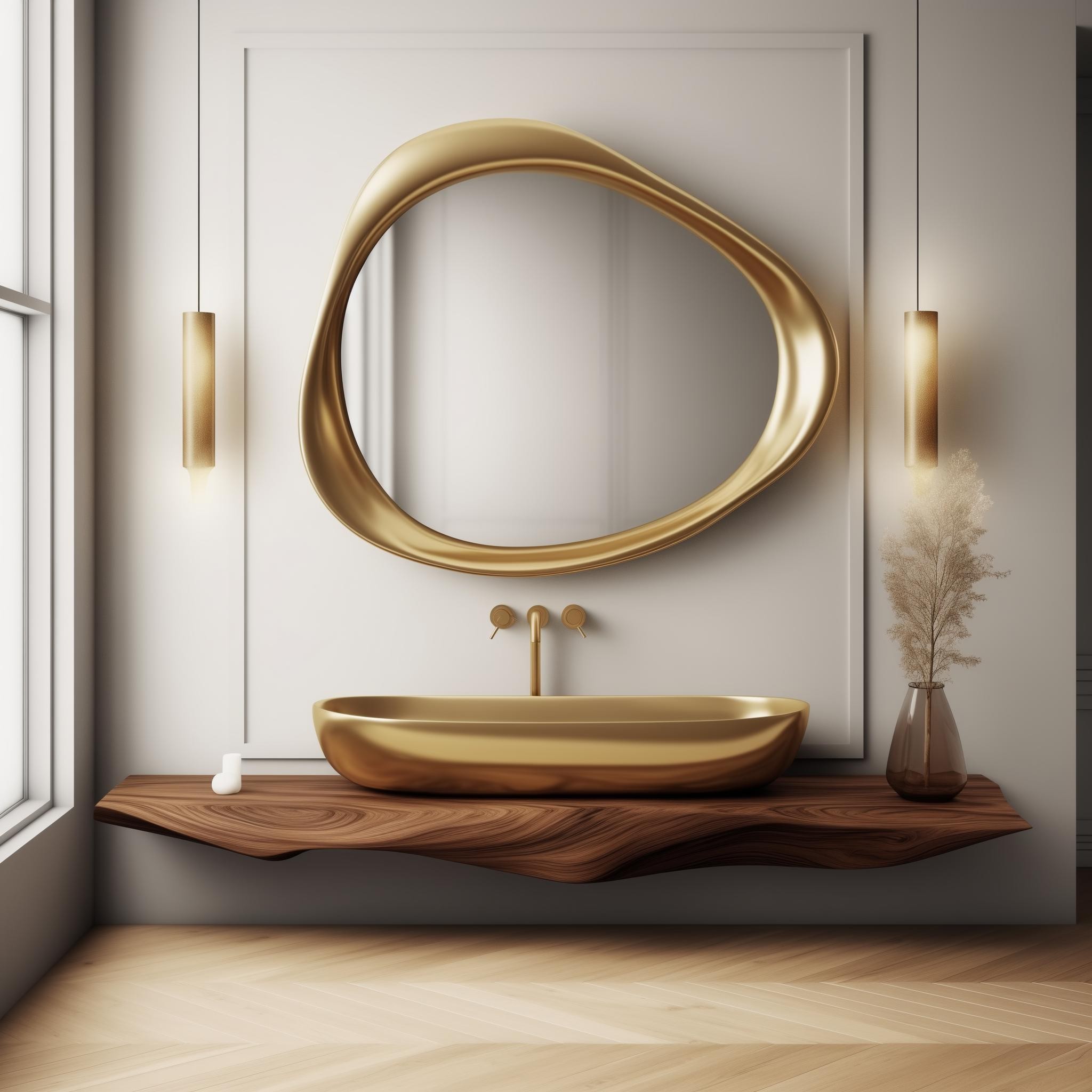 Asymmetrical Luxury Mirror, Elegant Mirror, Decorative Sink Mirror, Gold Framed Mirror, Bathroom Mirror, Home Decor Mirror, Irregular Mirror