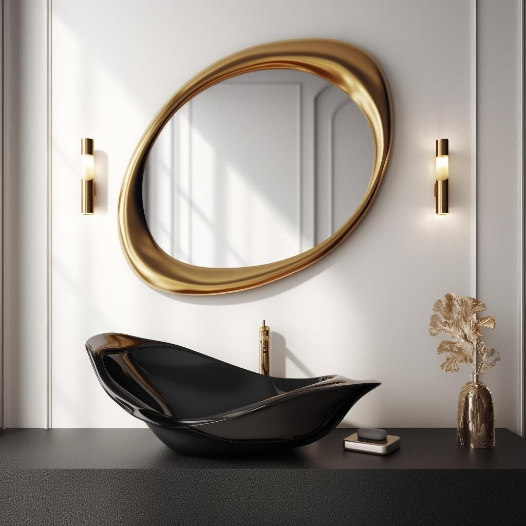 Asymmetrical Luxury Mirror, Elegant Mirror, Decorative Sink Mirror, Gold Framed Mirror, Bathroom Mirror, Home Decor Mirror, Irregular Mirror