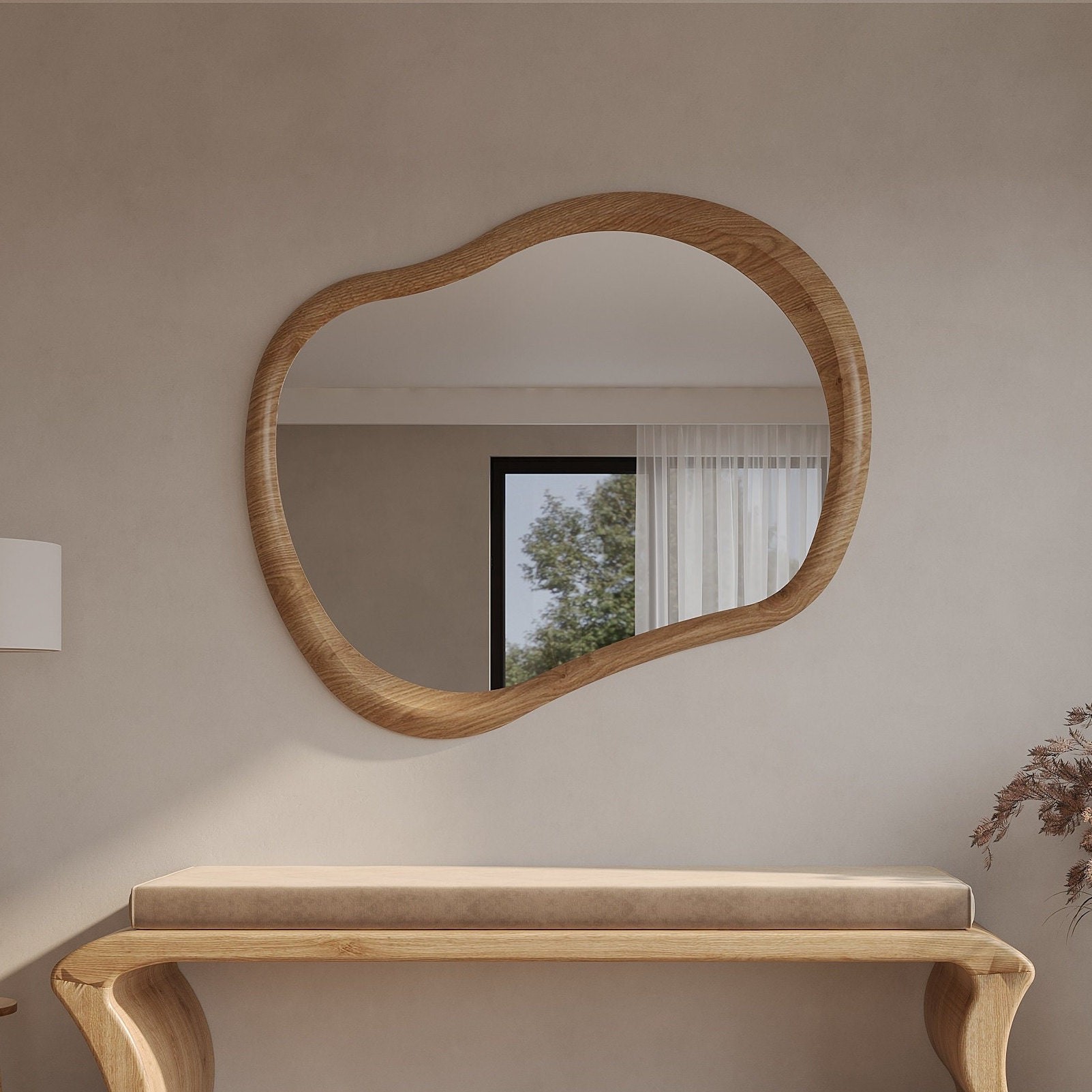 Asymmetric Mirror, Irregular Mirror, Wall Mirrors For Living Room, Wooden Mirror, Wall Mirror, Oak Mirror, Entrway Mirror