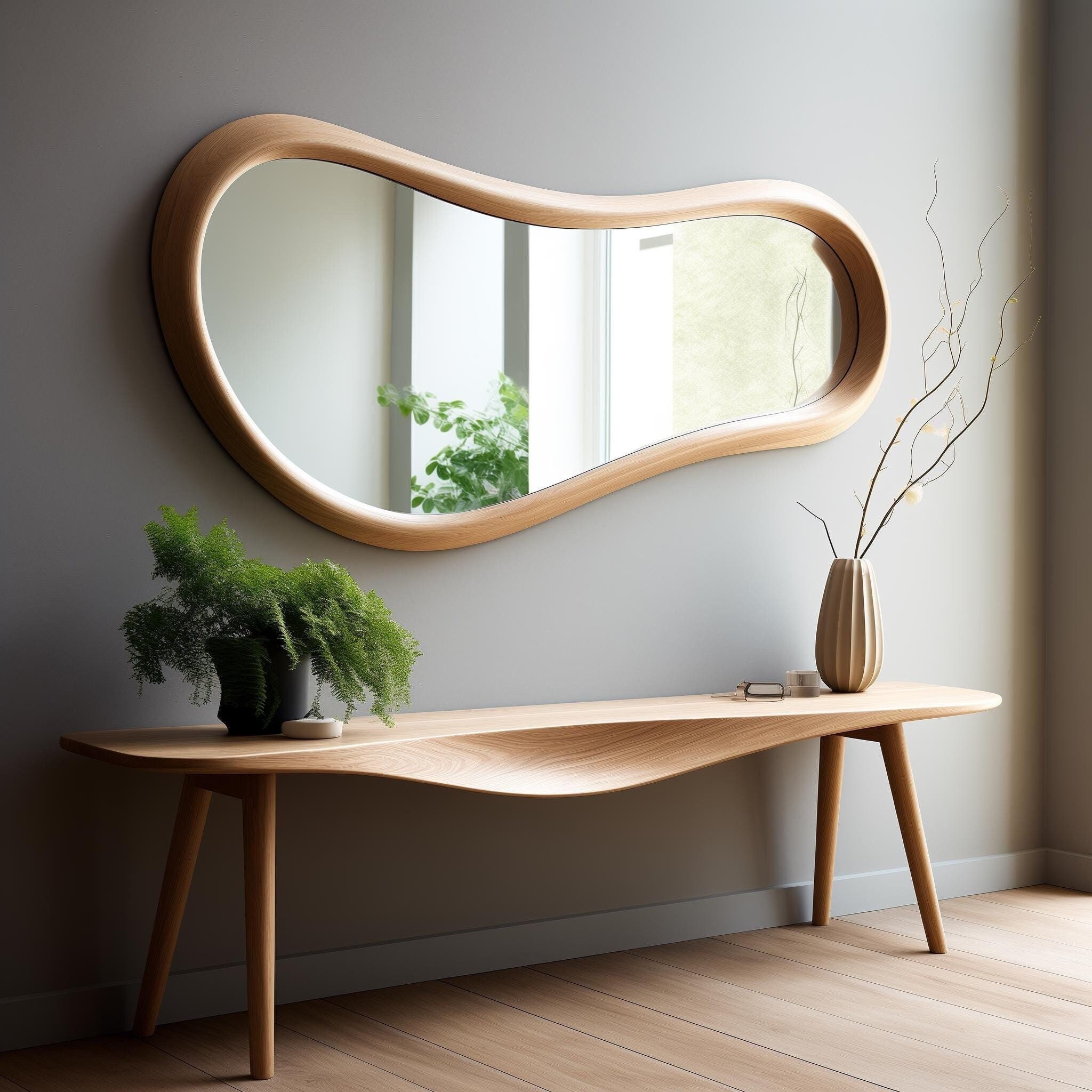 Oak Irregular Mirror, Asymmetrical Mirror, Mid Century Modern Mirror, Wooden Mirror, Oak Wall Mirror, Walnut Mirror, Oak Wall Decor